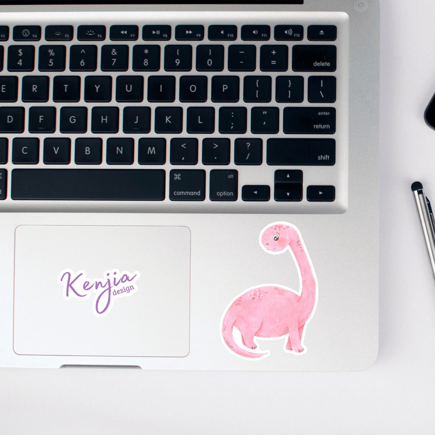 Cute Handmade Pink Dino Girl Sticker, watercolor effect, Waterproof and Dishwasher Safe Vinyl Sticker for gift, planner, book, laptop