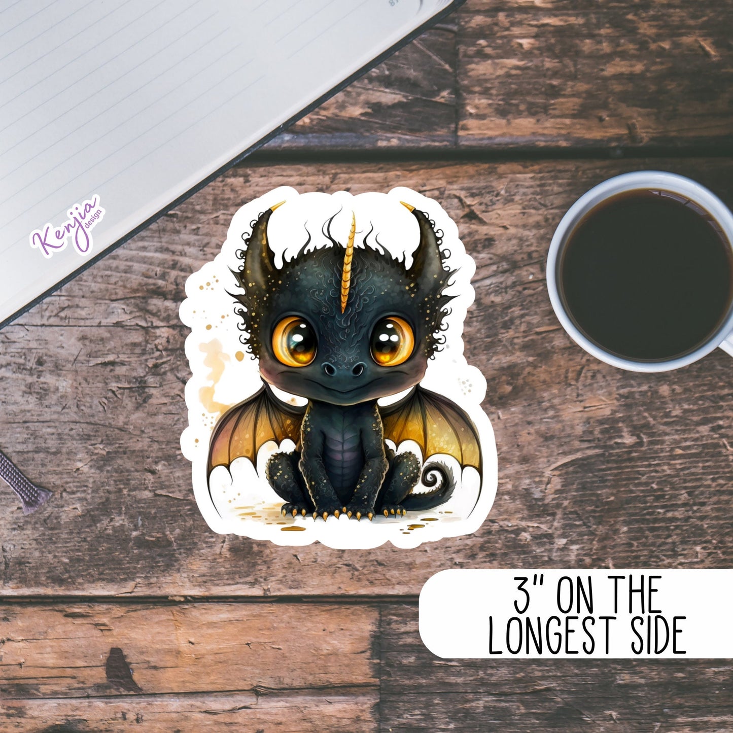 Cute Black Dragon Sticker and Magnet, Waterproof and Dishwasher Safe, Vinyl Sticker for gift, planner, book, laptop stickers