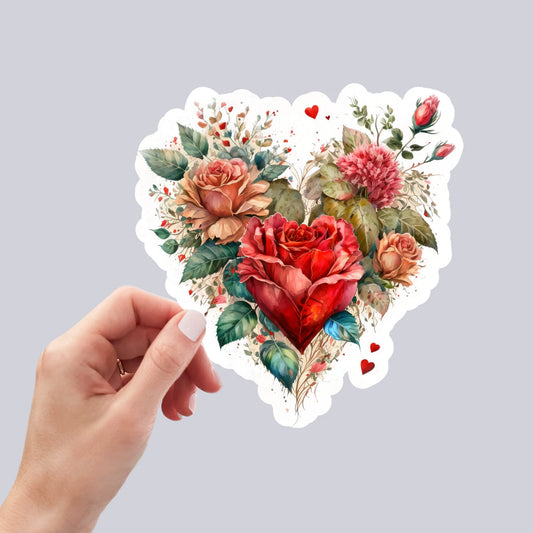 Beautiful Vintage Floral Heart, Waterproof and Dishwasher Safe Handmade cute Vinyl Sticker for gift, planner, book and laptop stickers
