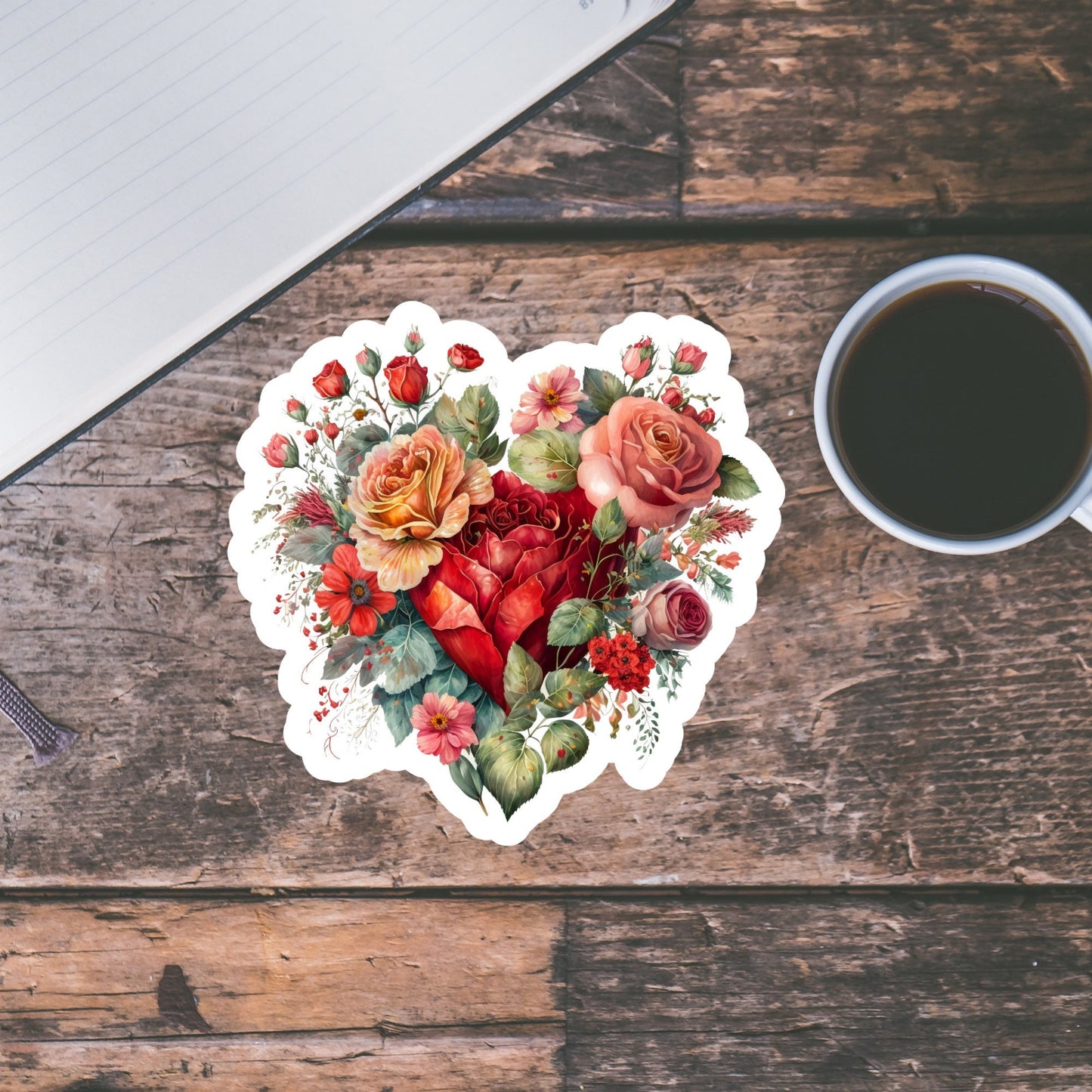 Beautiful Vintage Floral Heart Stickers and Magnet, Waterproof Handmade cute Vinyl Sticker for gift, planner, book and laptop stickers