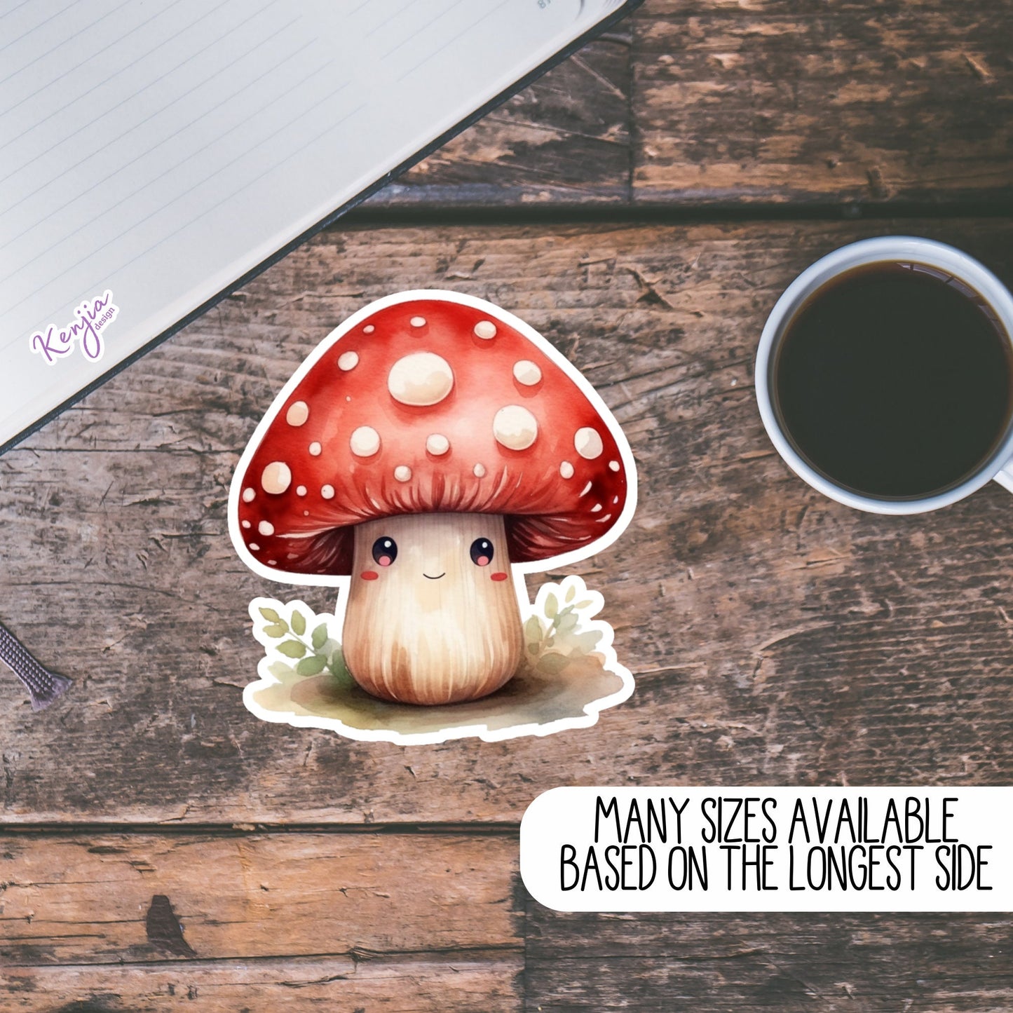 Cute handmade Kawaii Mushroom Stickers and Magnet with Flowers, Watercolor Style, Waterproof Vinyl for gift, planner, book, laptop stickers