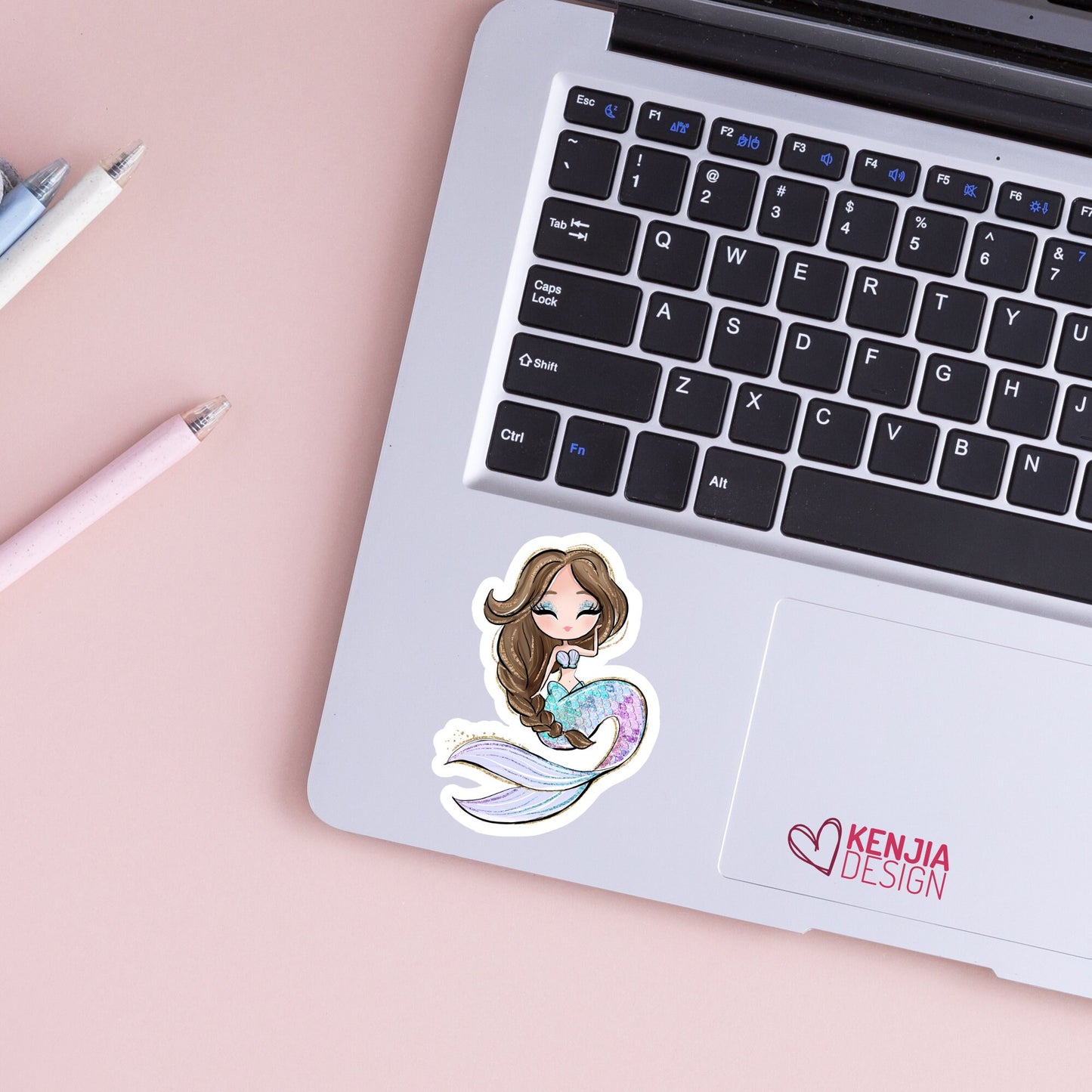 Cute Mermaid Stickers  / Brown Hair / Waterproof Dishwasher Safe / Handmade Vinyl Sticker gift / For Planner, Kindle, Laptop