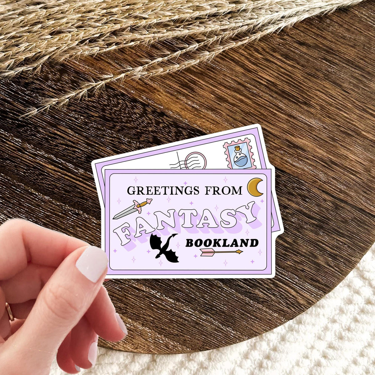 Fantasy Bookland Postcard Sticker / Bookish Gift for Her / Book Lover Decal / Reader Gift / Bookworm Decal / Fantasy Lover Gift for Her