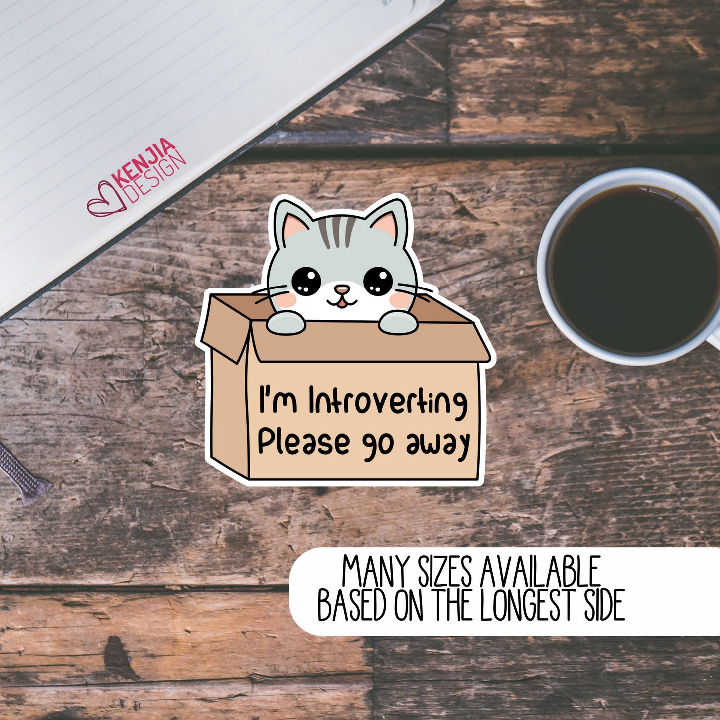 Cute Kawaii Cat in a Box, I'm Introverting, Please Go Away Stickers and Fridge Magnets for Antisocial Moms Club, Coworker Gift