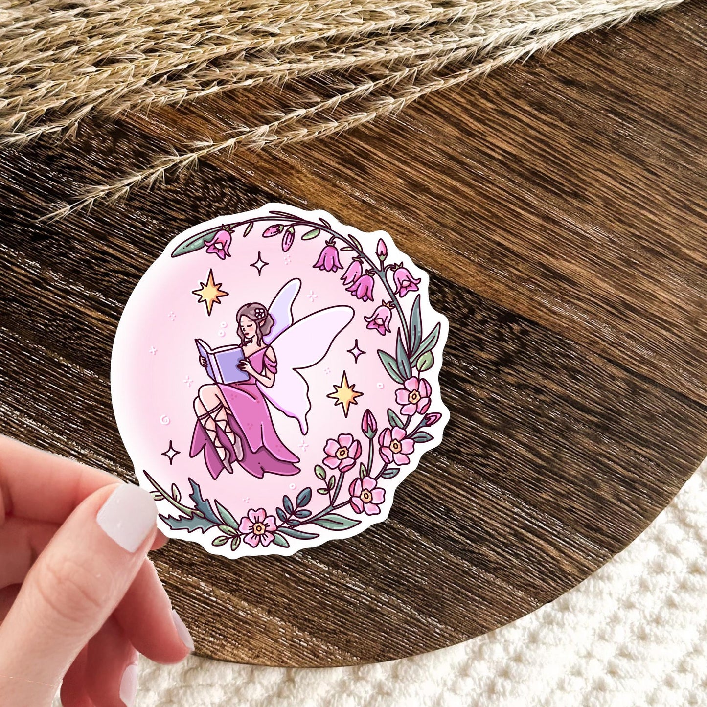 Fairy Tale Bookish Pink Sticker / Fantasy Reader Decal / Bookworm Gift / Magical Book Lover