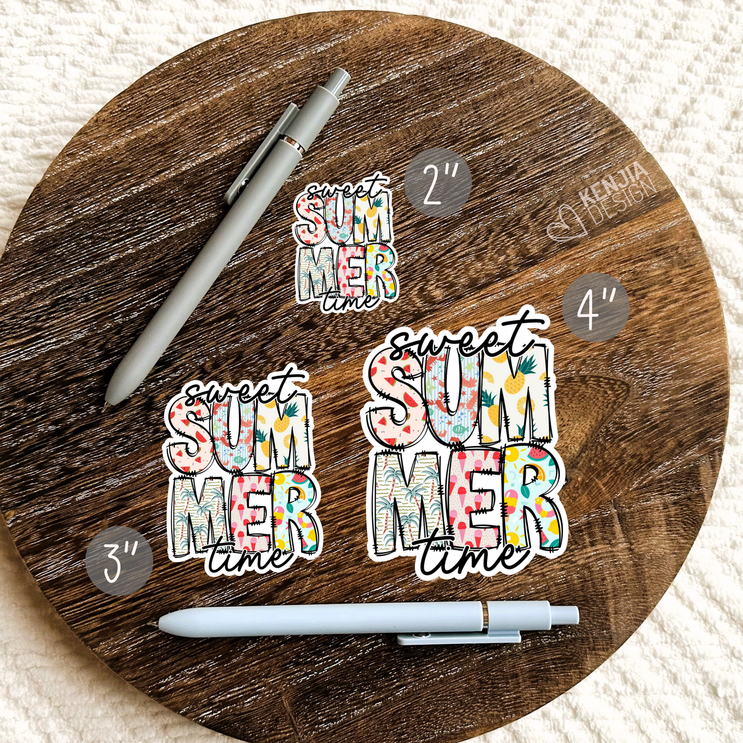 Sweet Summer Time Stickers  / Retro Beach Stickers / Summertime Vibes / Hello Summer / Palm Tree, Watermelon, Ice Cream, Ananas