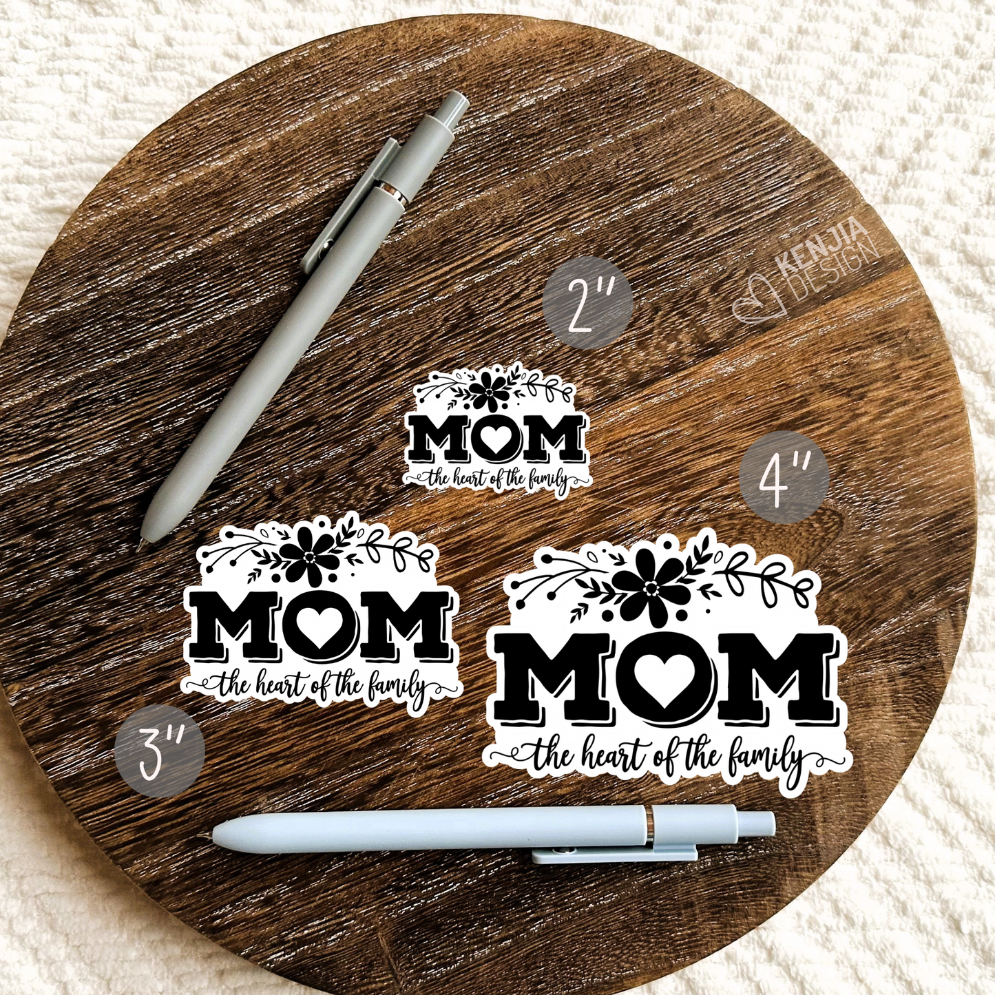 Mom The Heart of the Family Stickers  / Floral Mom Life Stickers / Mothers Day Gifts for Mama / Motherhood / Mommy Heart Flowers
