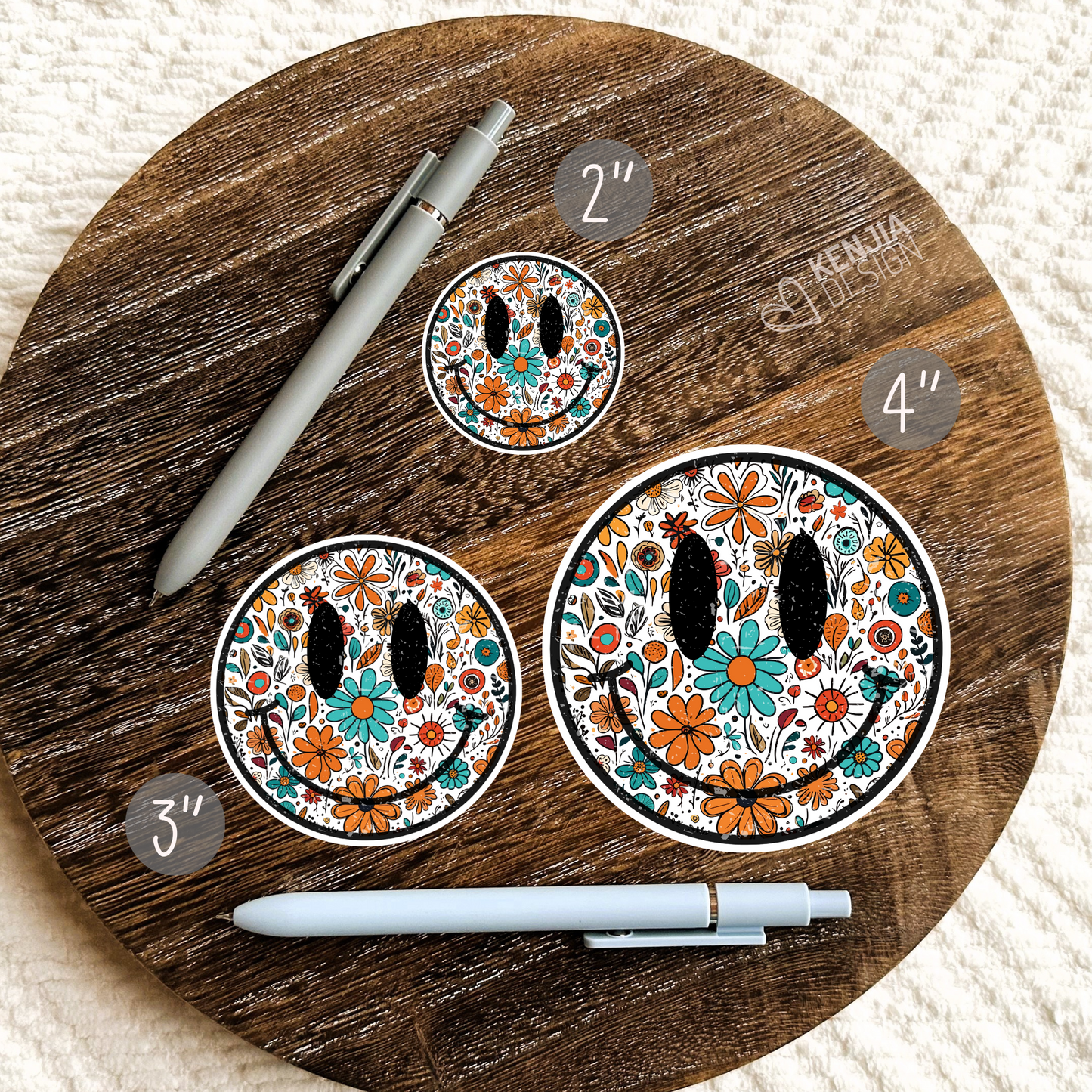 Smile Face Stickers / Retro Flower 70s Inspired Groovy / Happy Face Stickers / Trendy Smiling Face Stickers