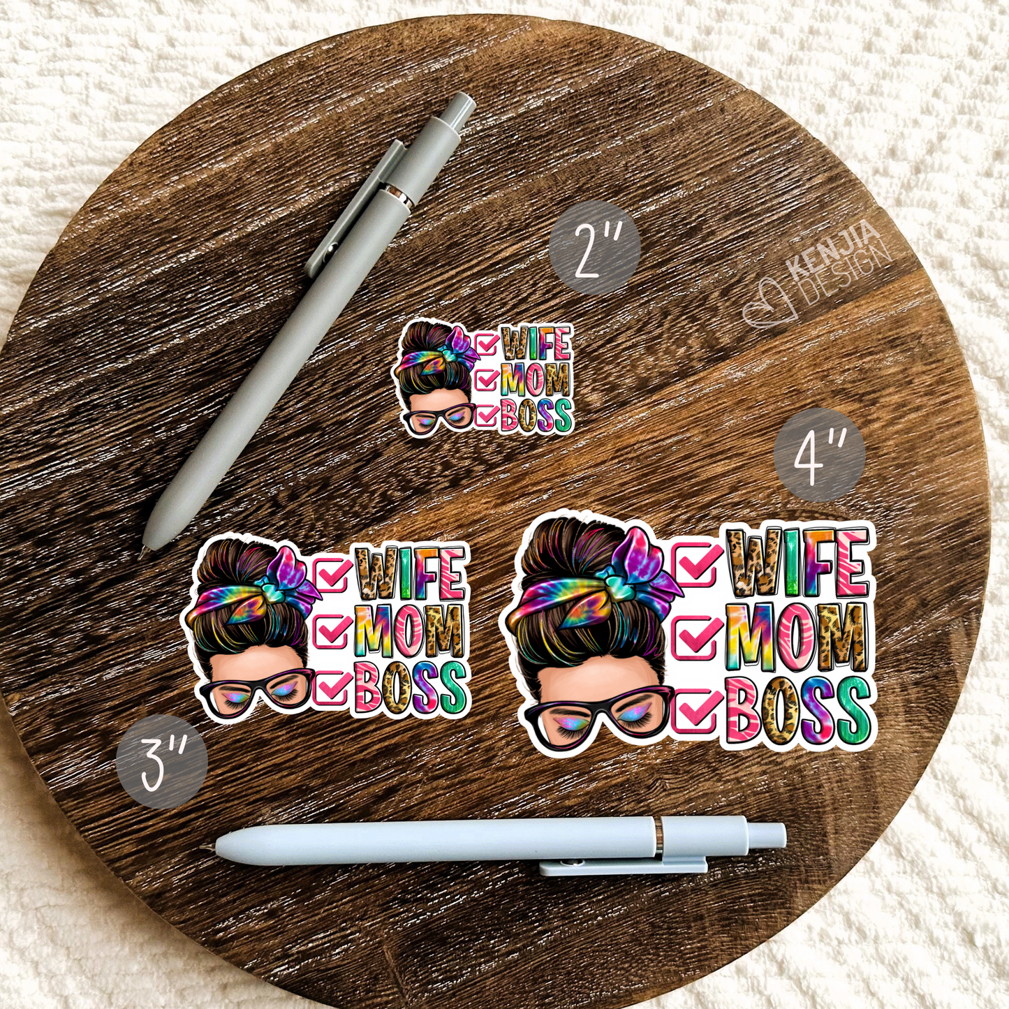Wife Mom Boss Stickers / Messy Bun / Western Mother's Day Gifts / Mama Funny Quote /  Mom Life / Motherhood Stickers