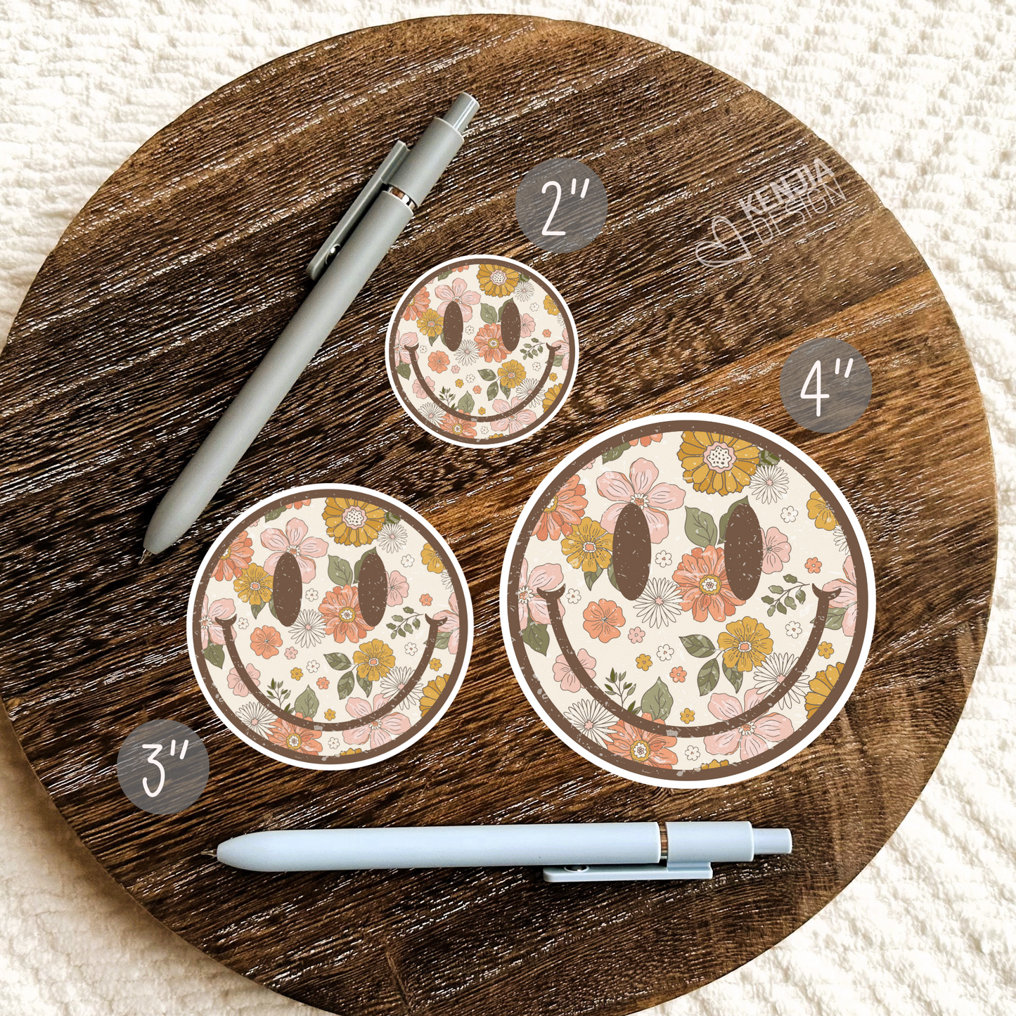 Smile Face Stickers / Vintage Retro Flower Groovy