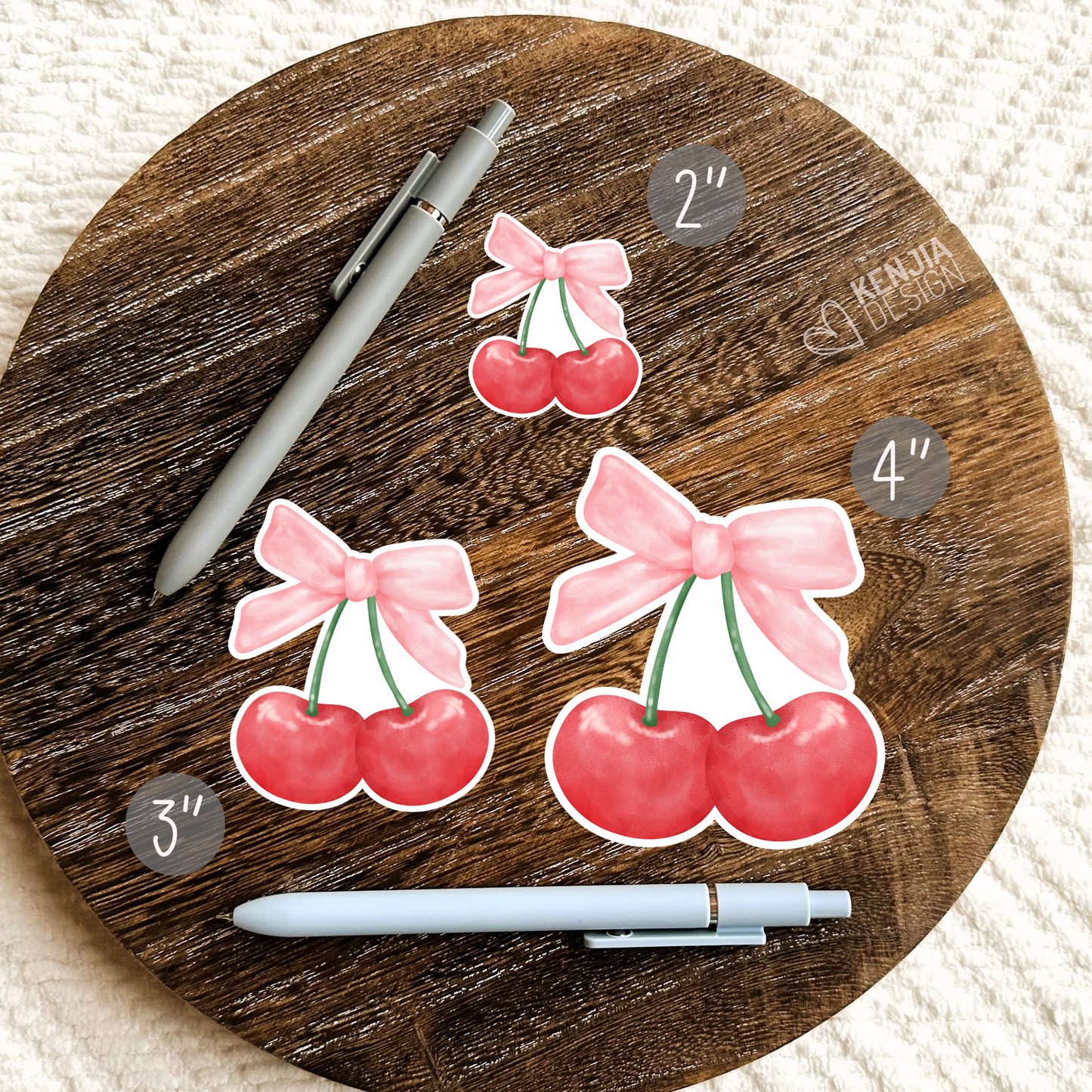 Cherry With Pink Bow Stickers / Soft Girl Era / Aesthetic Cherries / Choquette Ribbon