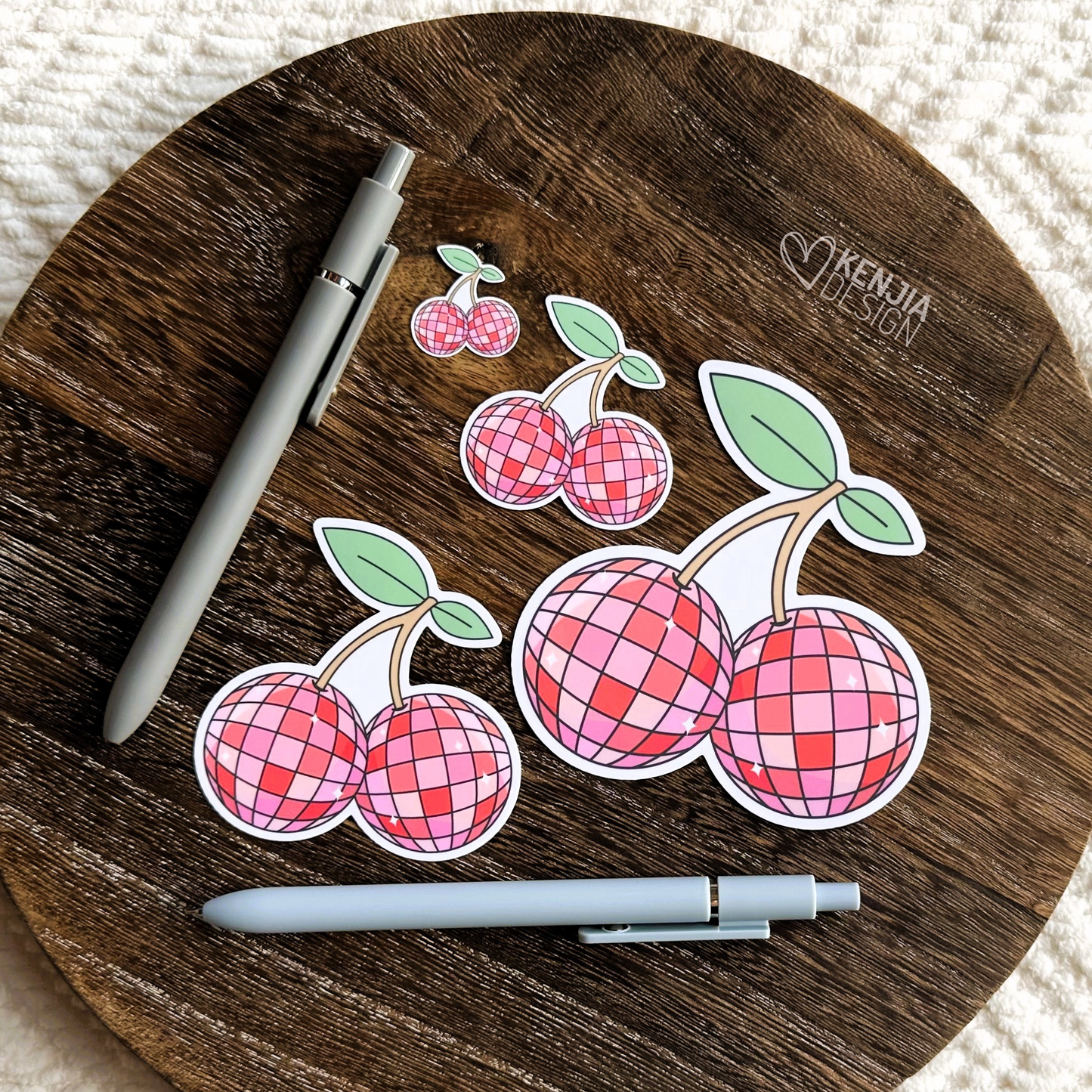 Cherry Disco Ball Stickers / Retro Groovy Dance Party Cherries / Pink Aesthetic Stickers / Fruit Waterproof Vinyl Stickers / Funky Art
