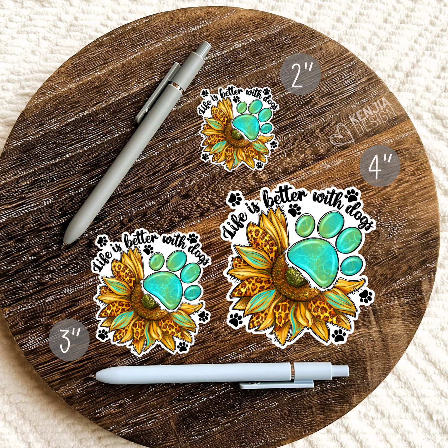 Dog Lover Stickers / Life Is Better with Dogs Stickers / Cute Dog Paw / Western Sunflower Waterproof Stickers / Animal Love