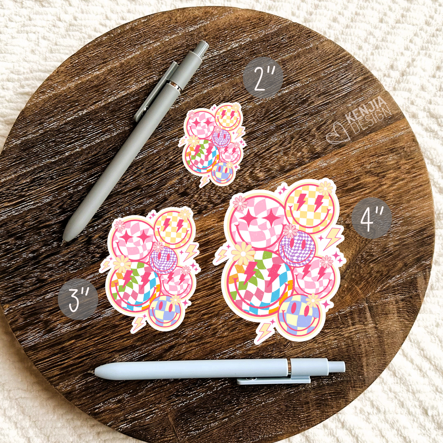 Smile Faces Stickers / Vintage Retro Groovy Stars Lightning Happy Face Sticker / Trendy Smiling Face Stickers for Kindle, Laptop
