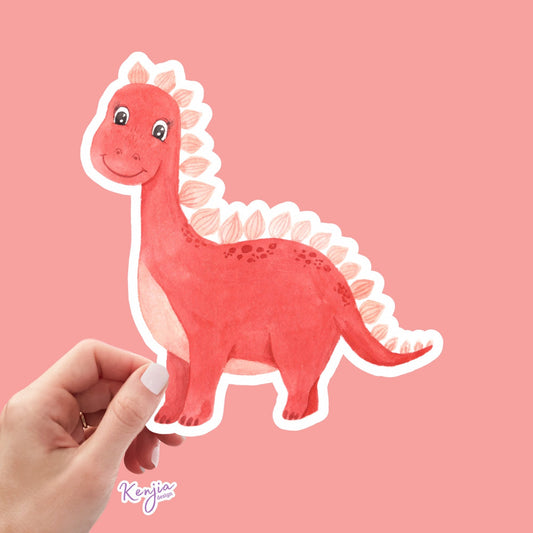 Cute Handmade Pink Dino Girl Sticker, watercolor effect, Waterproof and Dishwasher Safe Vinyl Sticker for gift, planner, book, laptop