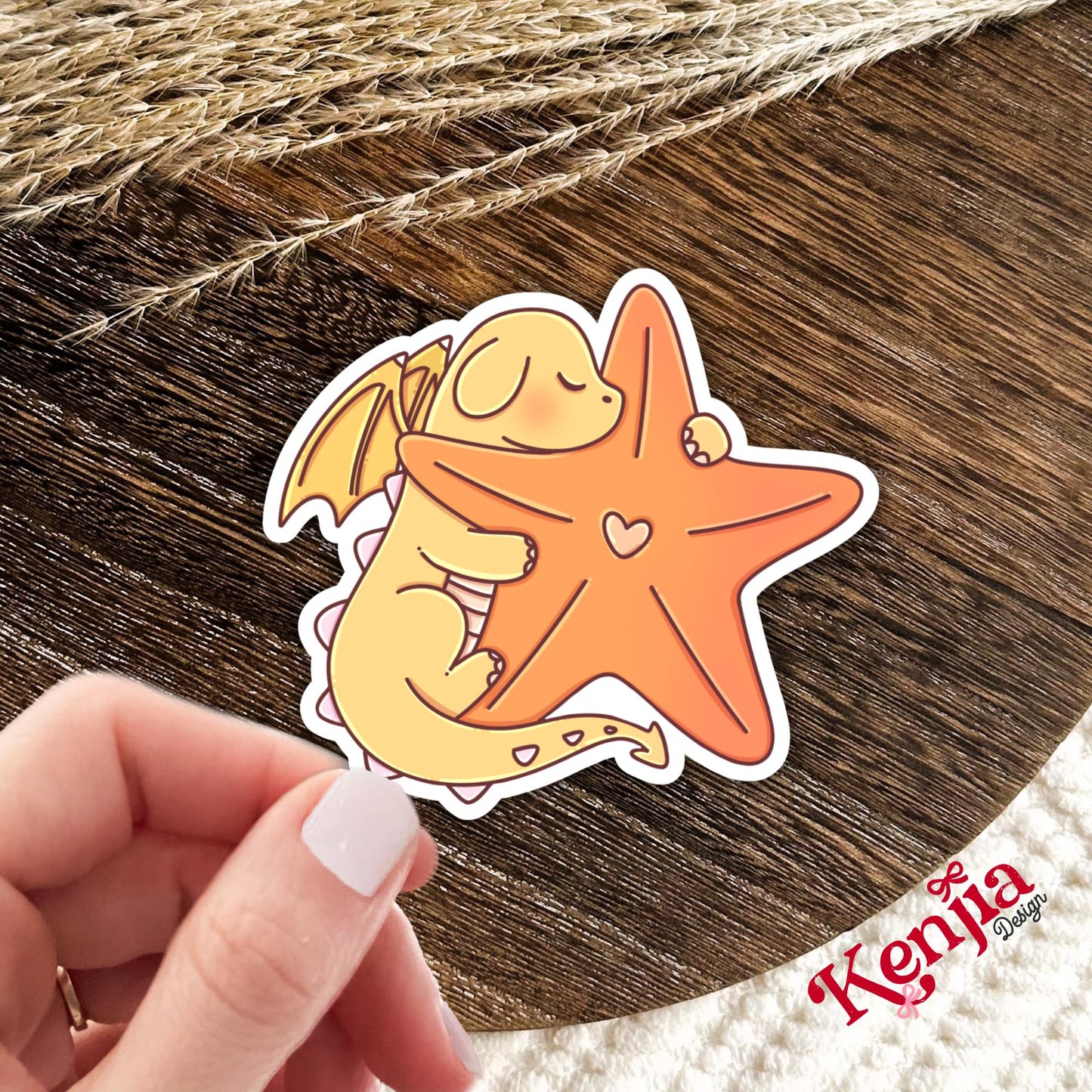 Cute Orange Dragon Sticker / Baby Dragon Lover Gift / Bookish sticker / Fantasy Readers / Summer Seashell / Beach Vibe / Coastal Sea Life