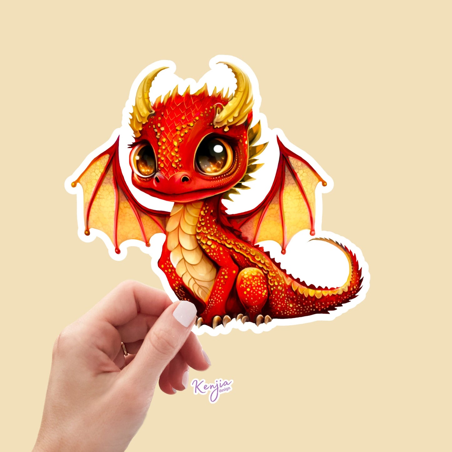 Cute Red Dragon Sticker, Waterproof and Dishwasher Safe, Vinyl Sticker for gift, planner, book, laptop stickers