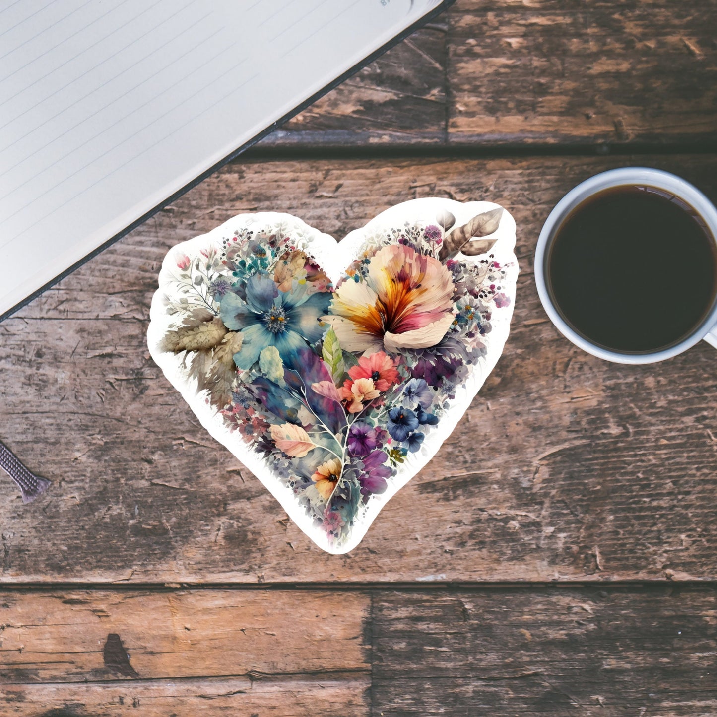 Beautiful Vintage Floral Heart, Waterproof and Dishwasher Safe Handmade cute Vinyl Sticker for gift, planner, book and laptop stickers