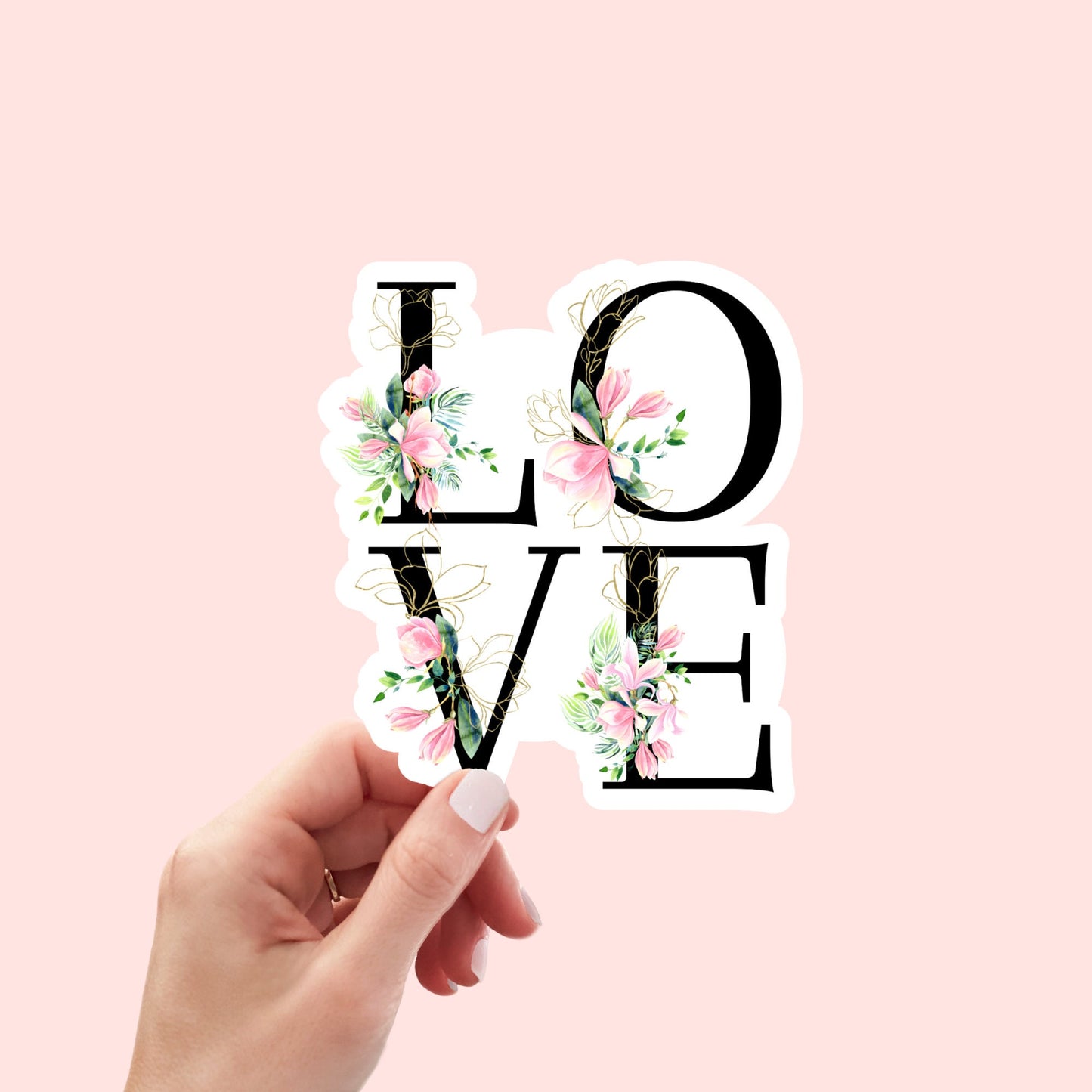 Valentine Love Sticker, Magnolia Floral Sticker, Waterproof Dishwasher Safe Handmade cute Vinyl Sticker gift, planner, book, laptop stickers