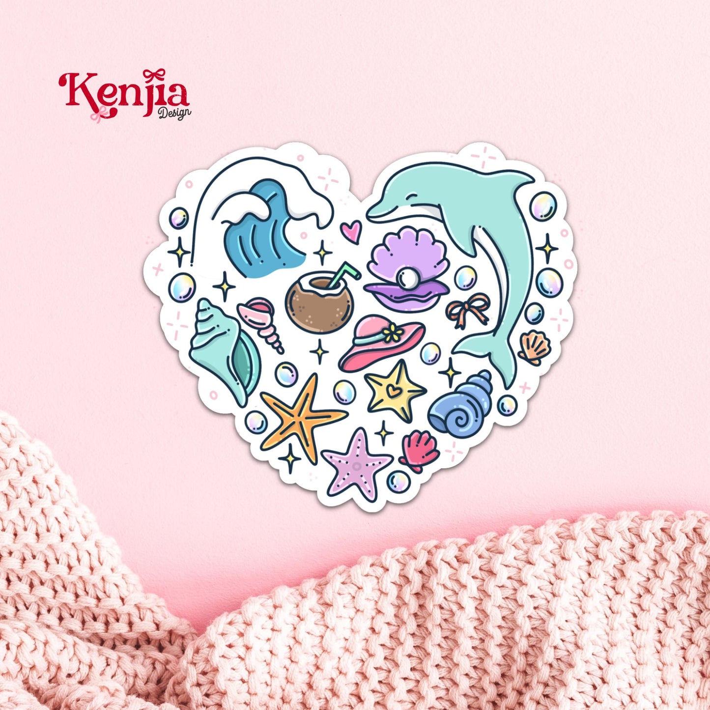 Beach Summer Stickers / Dolphin Sticker / Ocean Lover / Cute Costal Sticker / Mermaid Aesthetic / Sea Life / Starfish / Beachy Vibes