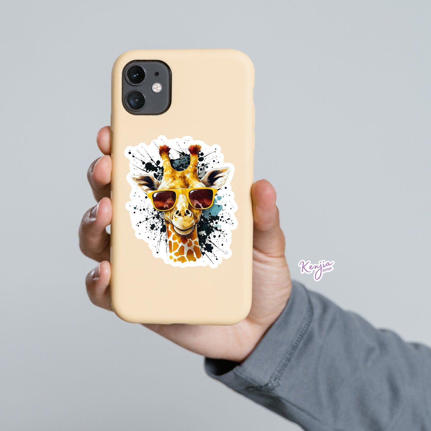 Cute Handmade Cool Giraffe Sticker with Watercolor Effect in Vinyl, Waterproof for planner, book , laptop stickers