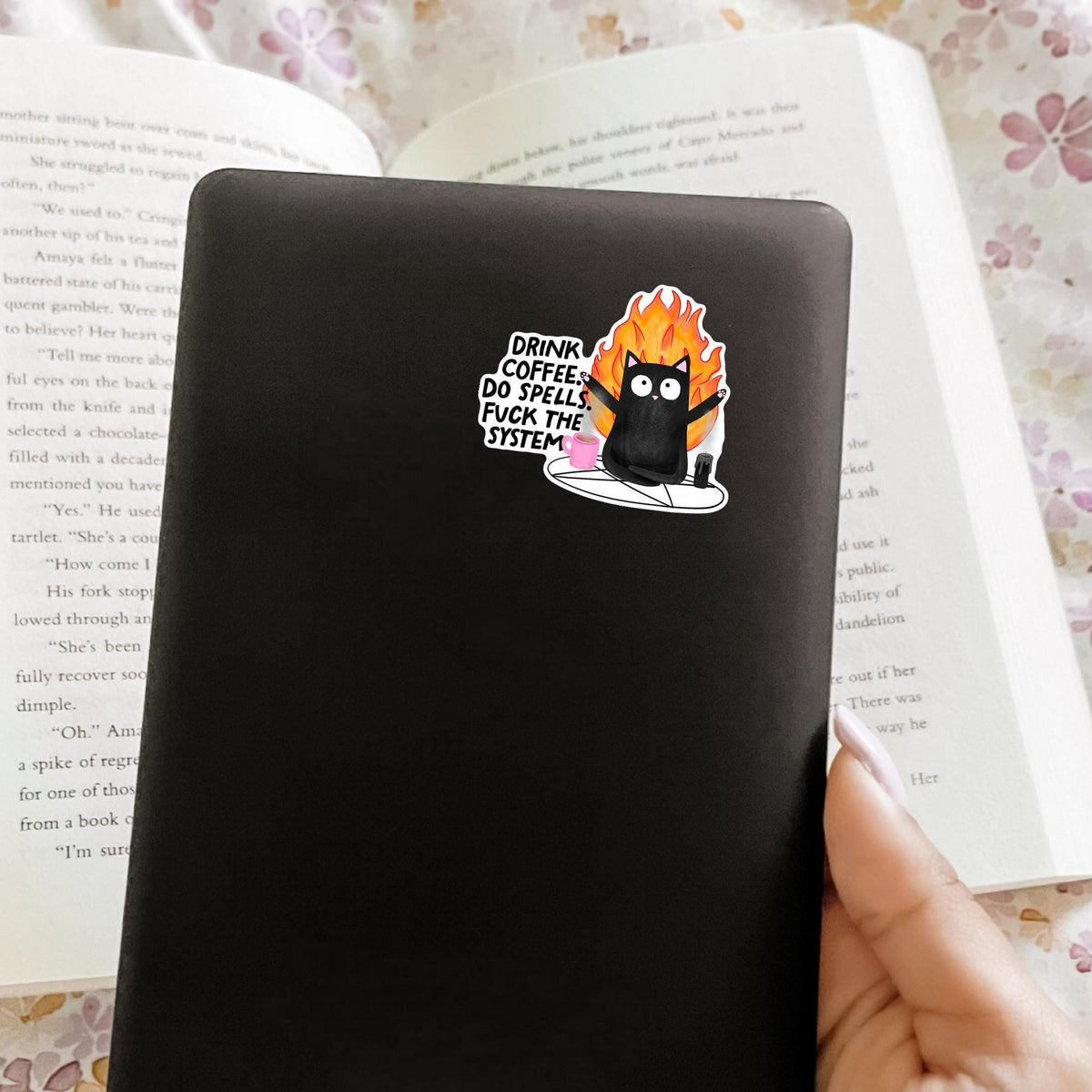 Coffee Spells Black Cat Sticker / Witchy Gift Idea / Cute Occult Decal / Caffeine Lover Present / Spooky Kitty Humor / Dark Magic Vibes