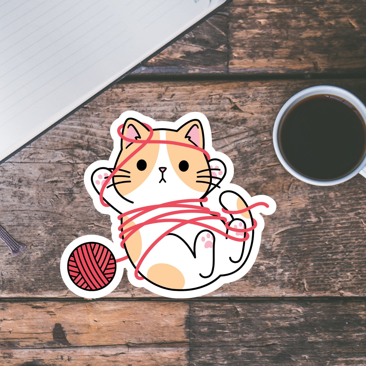 Cute Kawaii Cat Sticker, Cute Girly, Waterproof and Dishwasher Safe Handmade Vinyl Sticker for gift, planner, book and laptop stickers