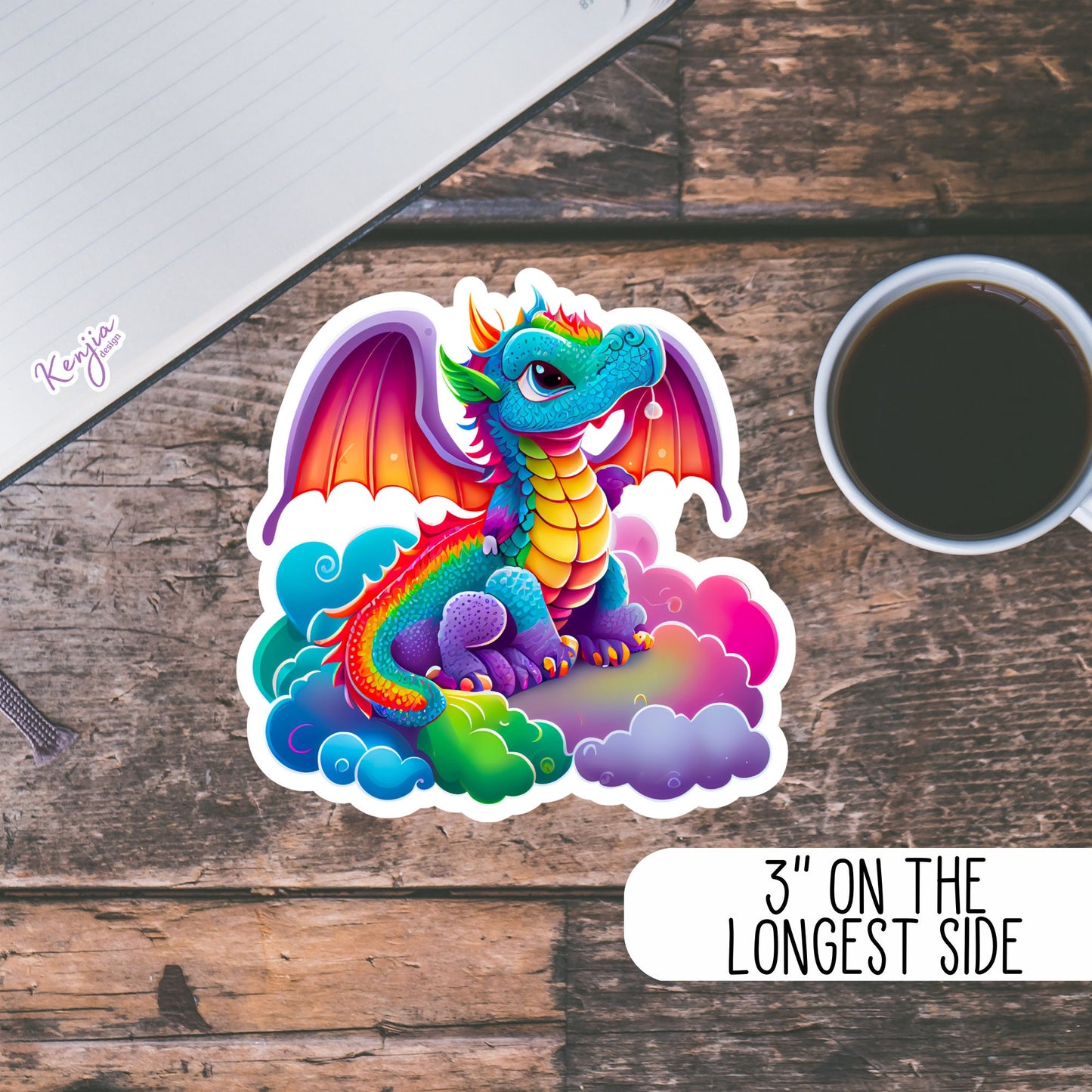 Rainbow Colorful Dragon Stickers, for gift, Waterproof Dishwasher Safe Vinyl stickers for planner, book , laptop stickers