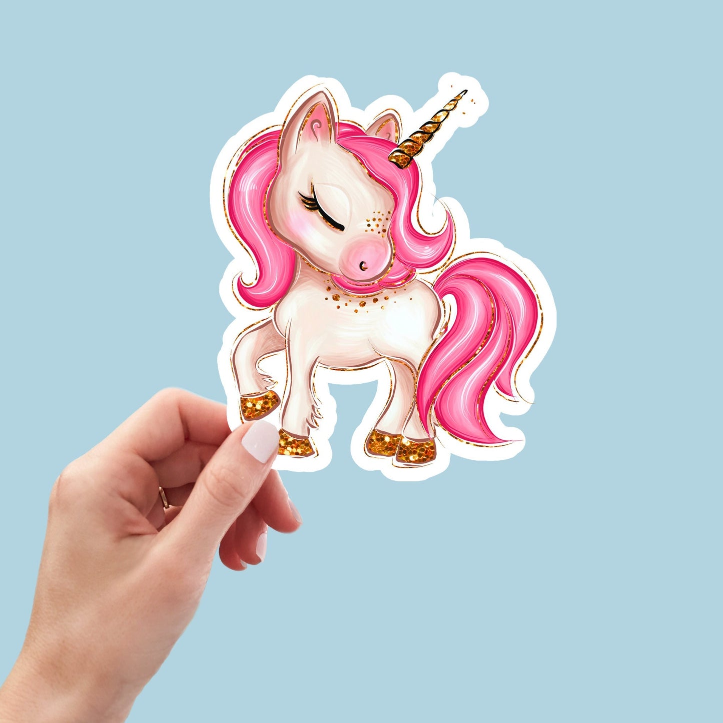 Pink Unicorn Cute Sticker with Closed Eyes, Waterproof Dishwasher Safe Handmade cute Vinyl Sticker gift, planner, book and laptop stickers