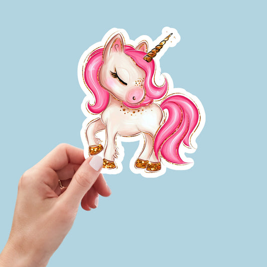 Pink Unicorn Cute Sticker with Closed Eyes, Waterproof Dishwasher Safe Handmade cute Vinyl Sticker gift, planner, book and laptop stickers