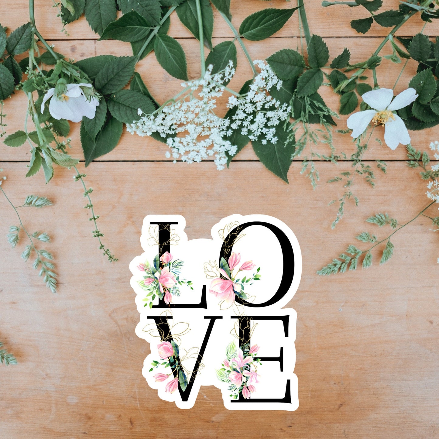 Valentine Love Sticker, Magnolia Floral Sticker, Waterproof Dishwasher Safe Handmade cute Vinyl Sticker gift, planner, book, laptop stickers