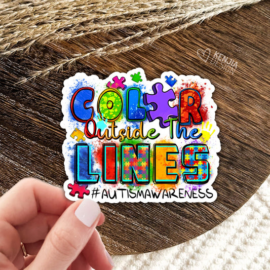Color Outside The Lines Autism Awareness Stickers  / Autism Puzzle Pieces / Mental Health Matters / Neurodiversity