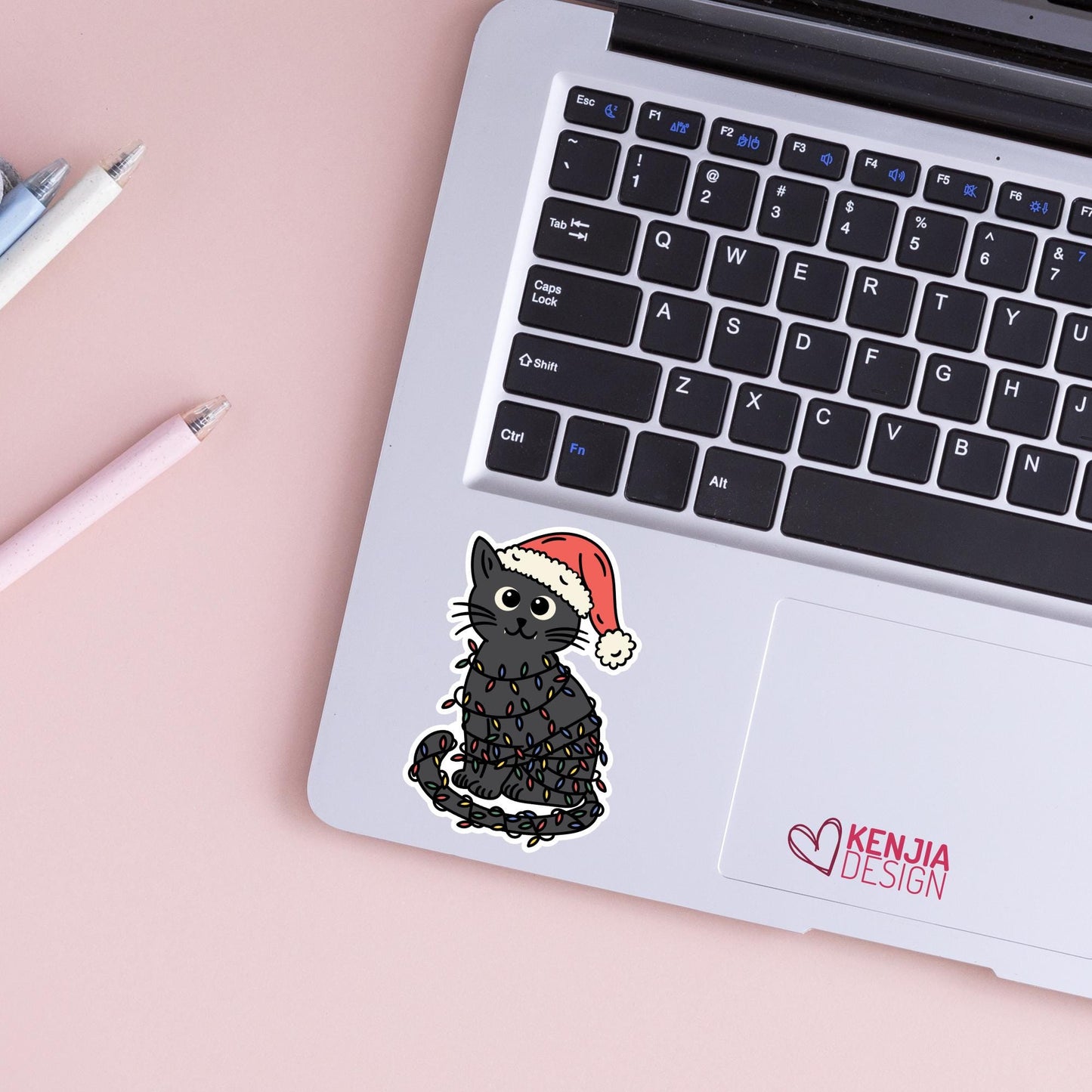 Christmas Cat Stickers / Black Cat Lovers Gifts / Cute Kitty / Water Bottle Stickers / Laptop & Kindle Stickers