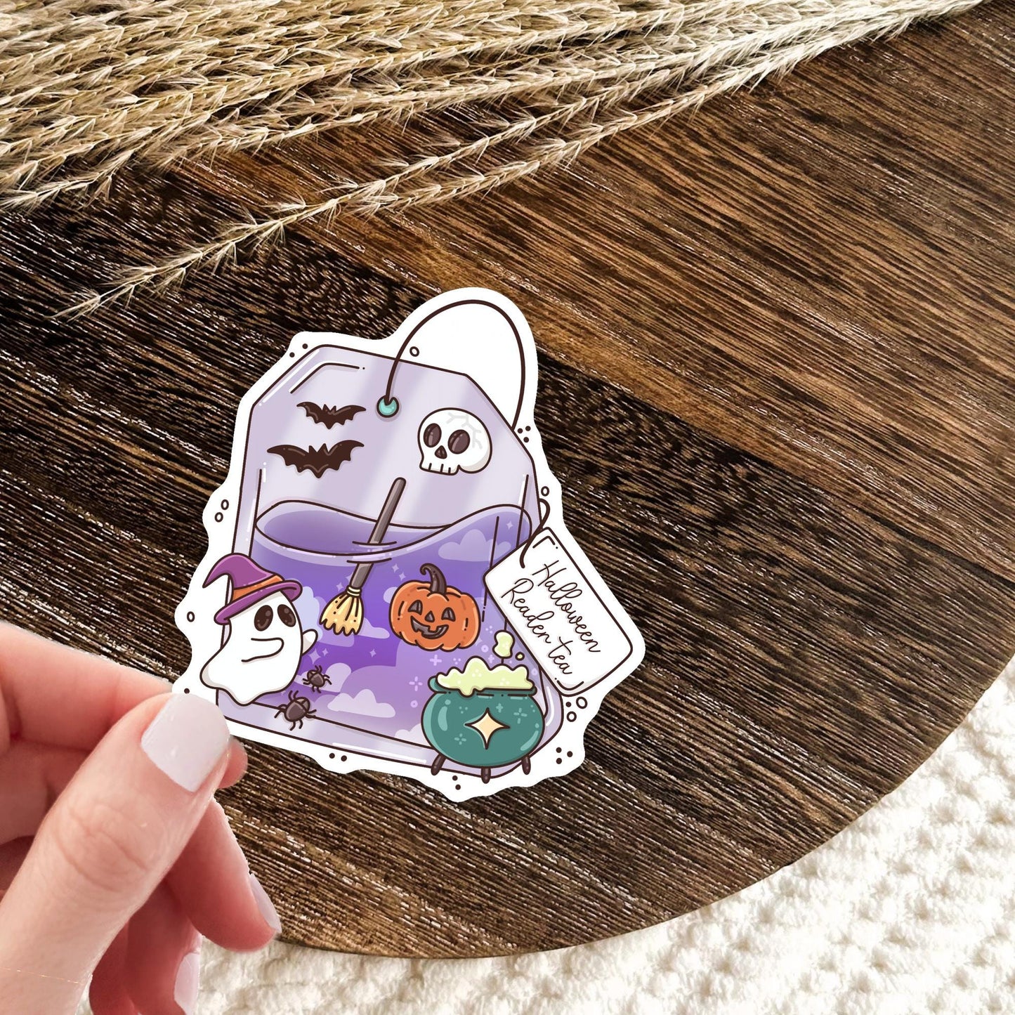 Halloween Readers Tea Sticker / Spooky Bookish Gift / Cozy Witch Decal / October Vibes / Cute Bookworm Present for Her / Autumn Tea