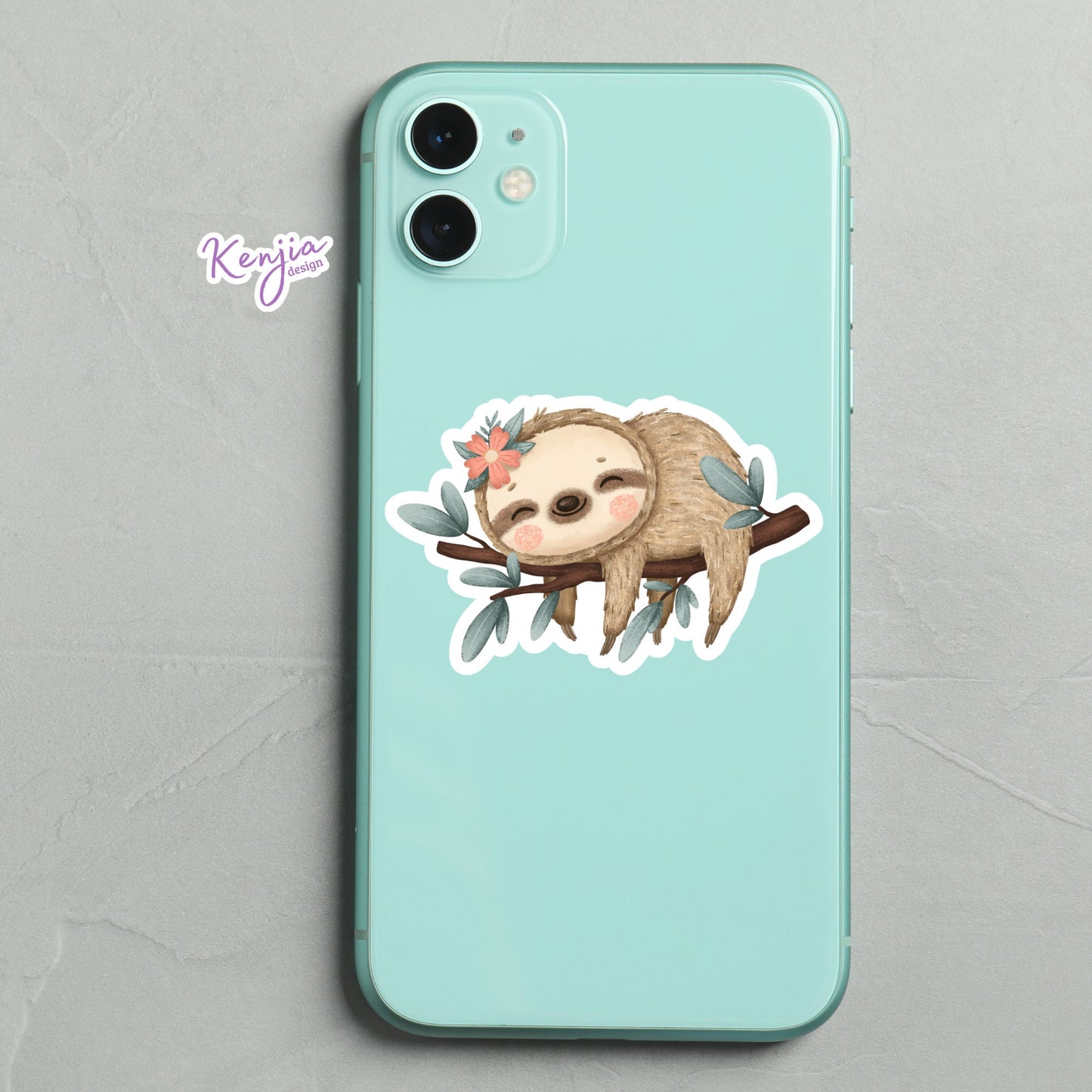 Cute Handmade Sleeping Sloth Sticker, Waterproof and Dishwasher Safe Vinyl Sticker for gift, planner, book, laptop stickers
