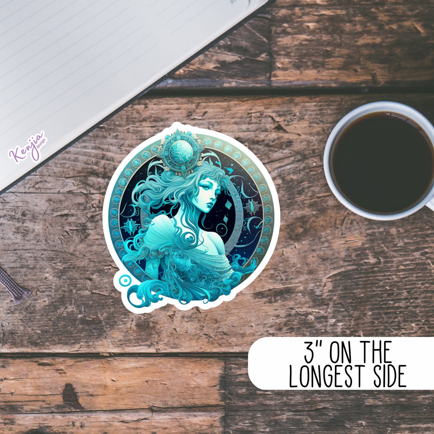 Astrology Zodiac Aquarius Sign Sticker, Waterproof and Dishwasher Safe Handmade cute Vinyl Sticker gift, planner, bumper, laptop stickers