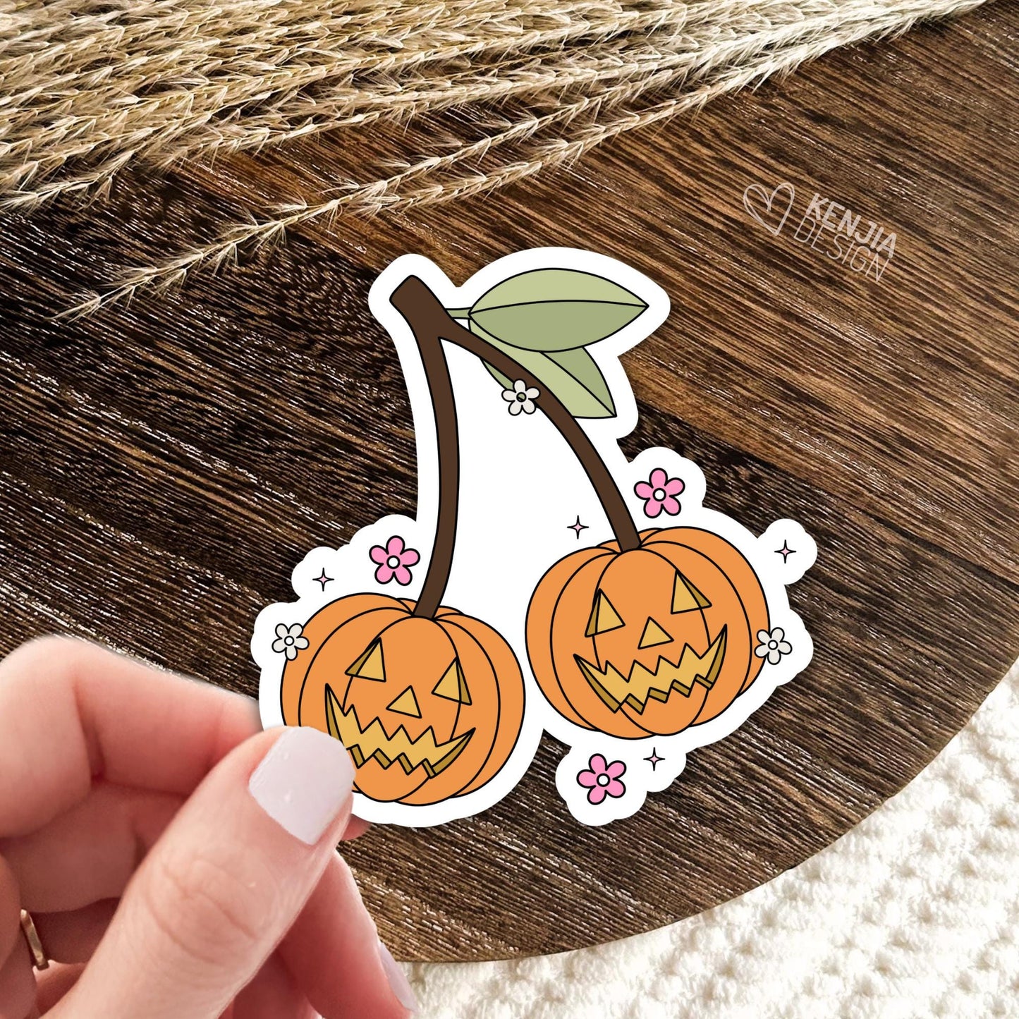Pumpkin Cherry Stickers / Cute Halloween Stickers / Spooky Stickers / Retro Cherries Decals / Laptop & Kindle Stickers
