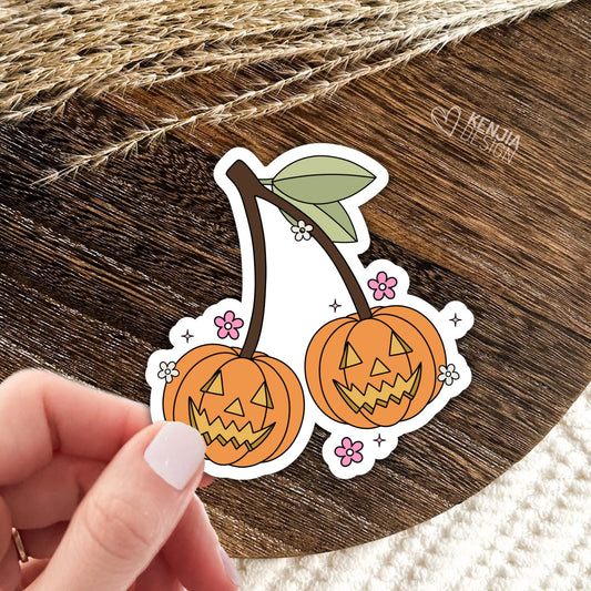 Pumpkin Cherry Stickers / Cute Halloween Stickers / Spooky Stickers / Retro Cherries Decals / Laptop & Kindle Stickers