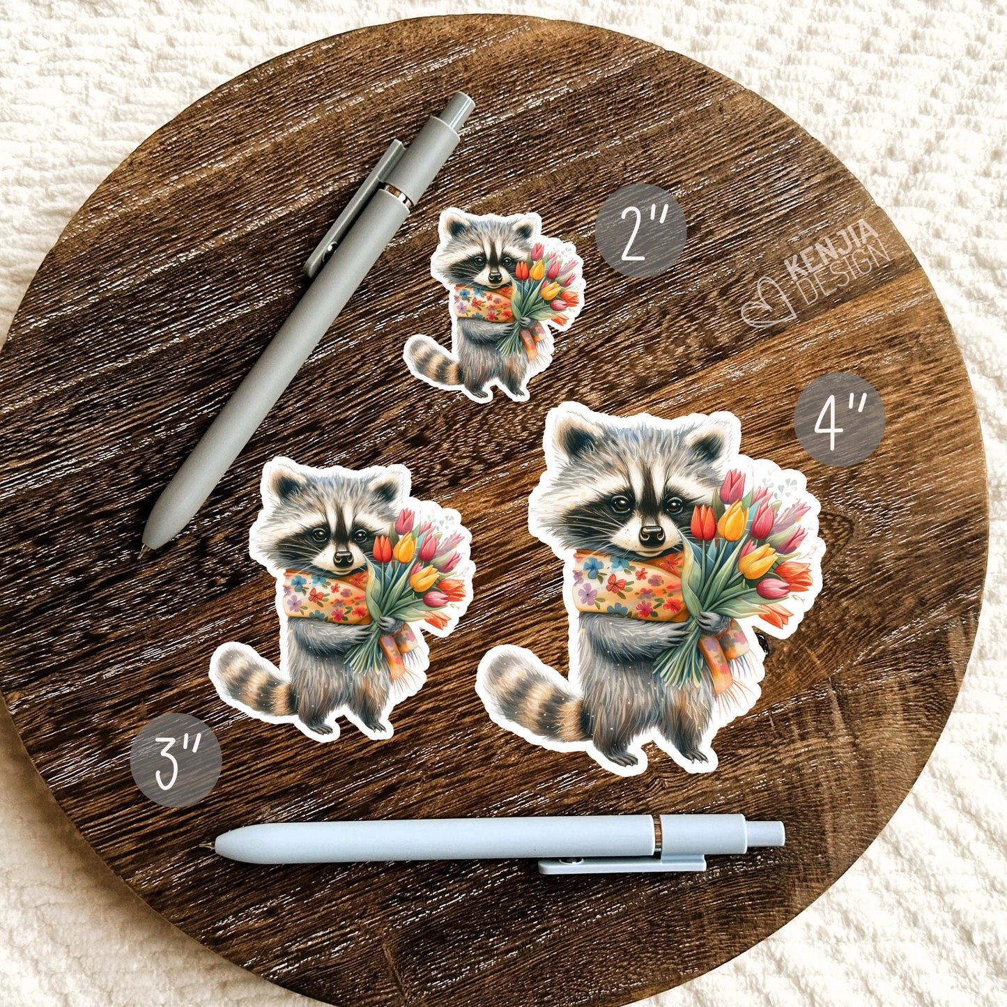 Raccoon With Summer Flowers Stickers  / Watercolor Tulip Stickers / Cute Animal Sticker / Gift, Waterbottle, Laptop, Kindle Sticker