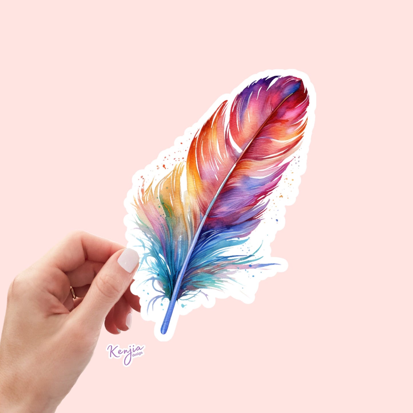 Bright Colorful Feather Stickers ,Wartercolor, Planner sticker, Laptop Stickers, Cute Sticker, Refrigerator and Dishwasher Magnet