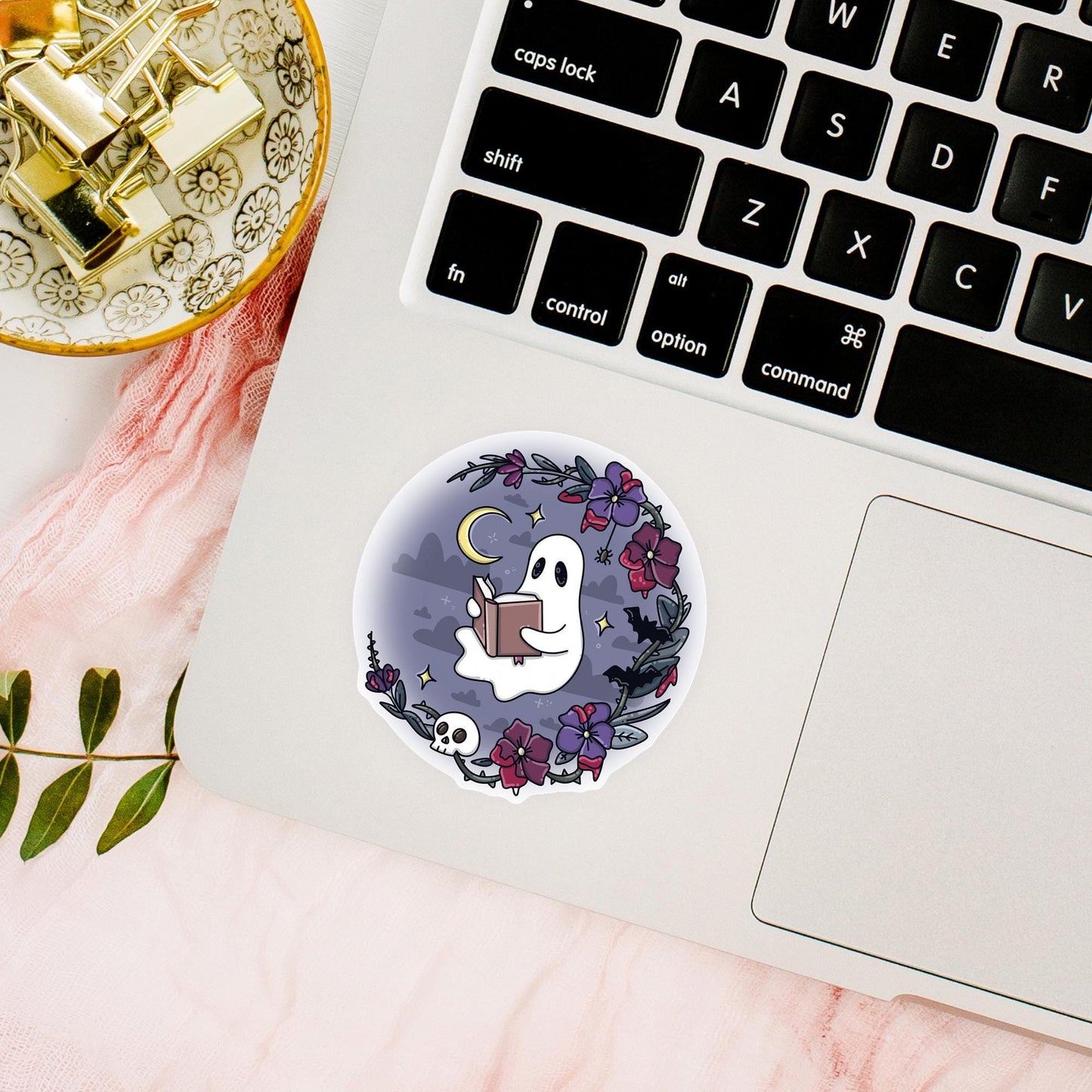 Bookish Ghost Sticker / Spooky Reader Decal / Halloween Aesthetic Gift / Cute Witchy Vibes / October Present for Her / Fall Reader Decor