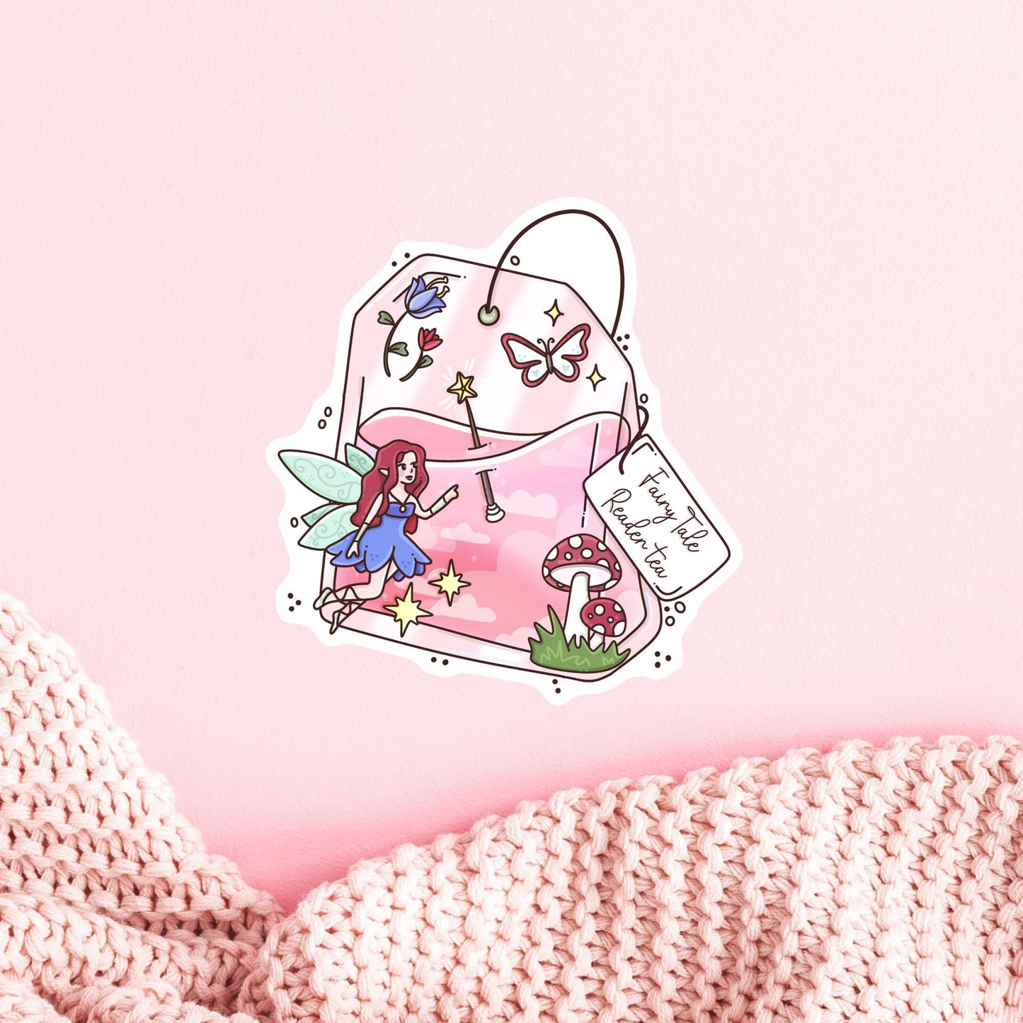 Pink Fairy Tale Readers Tea Sticker / Fantasy Bookish Gift / Enchanted Decal / Tea Lover Gift / Magical Girlie / Cute Whimsical Book