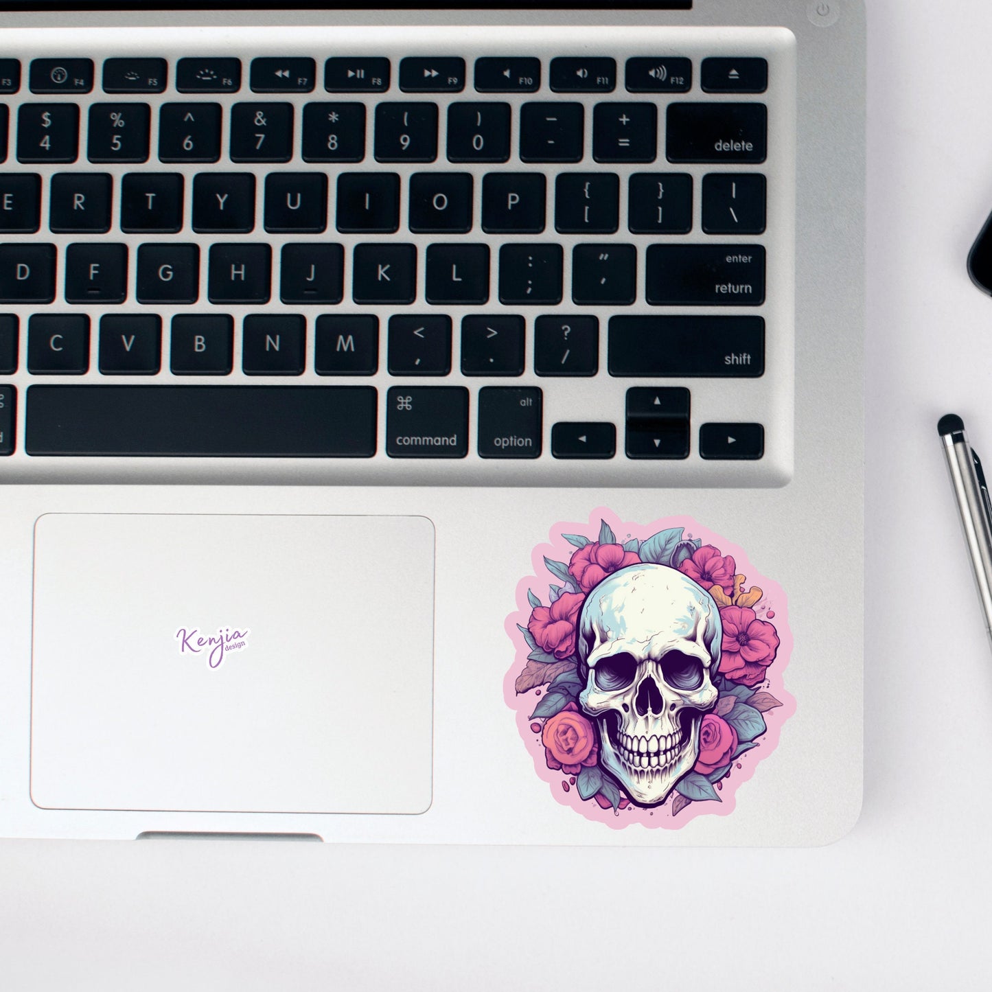 Cute Handmade Skull Head with Flower Goth Stickers and Magnet, skeleton sticker, watercolor effect, Waterproof Vinyl Sticker