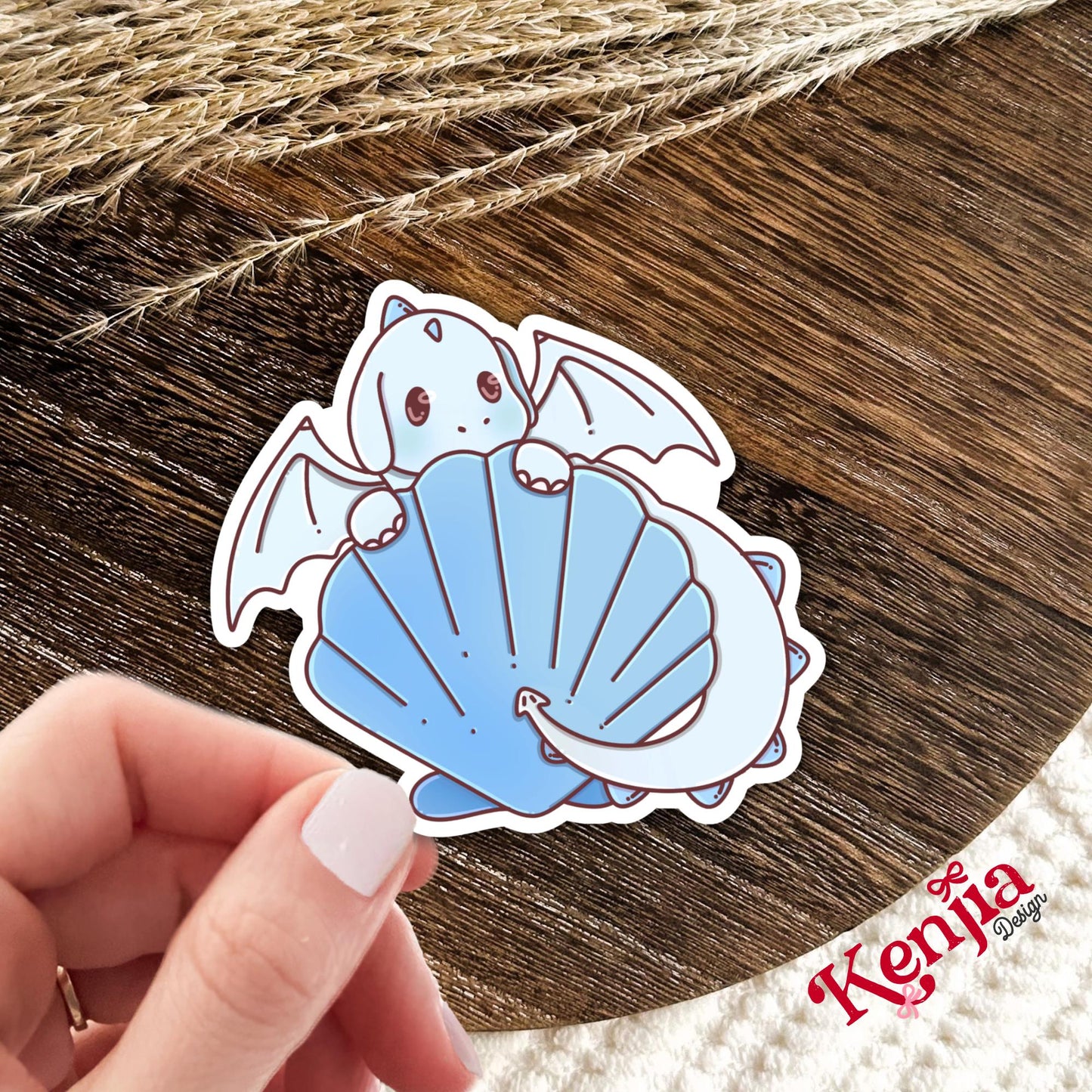 Cute Blue Dragon Sticker / Baby Dragon Lover Gift / Bookish sticker / Fantasy Readers / Summer Seashell / Beach Vibe / Coastal Sea Life