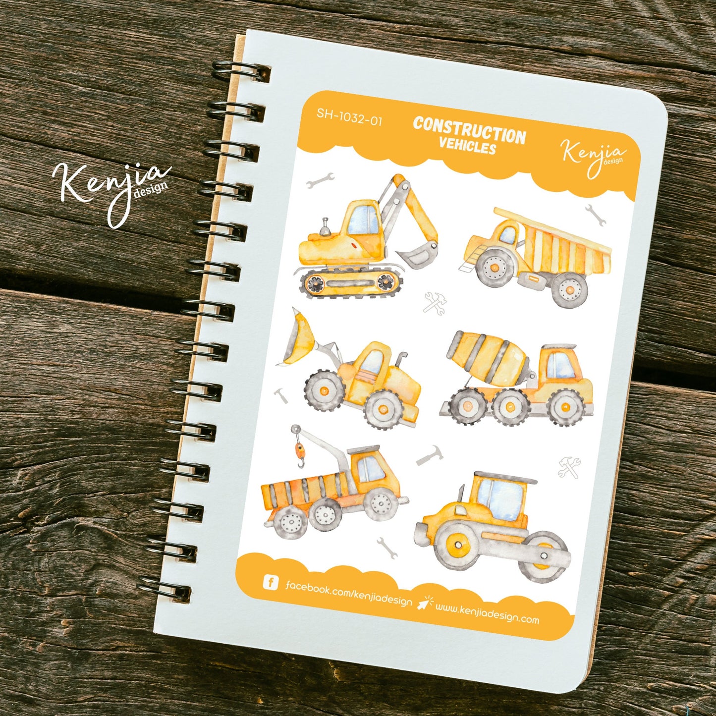 Construction Vehicles Sticker Sheet Truck, Handmade cute Vinyl Sticker for boy gift, planner, book and laptop stickers