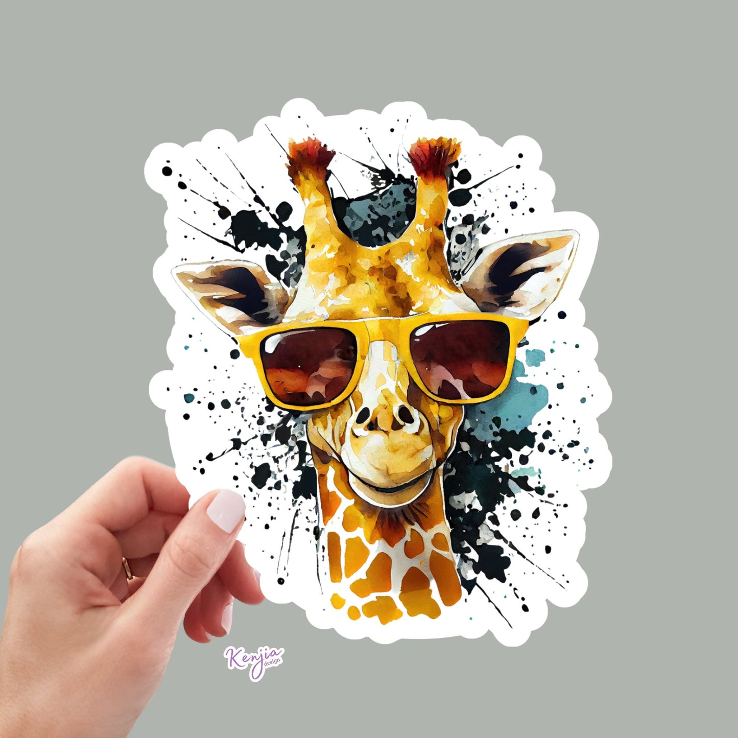 Cute Handmade Cool Giraffe Sticker with Watercolor Effect in Vinyl, Waterproof for planner, book , laptop stickers