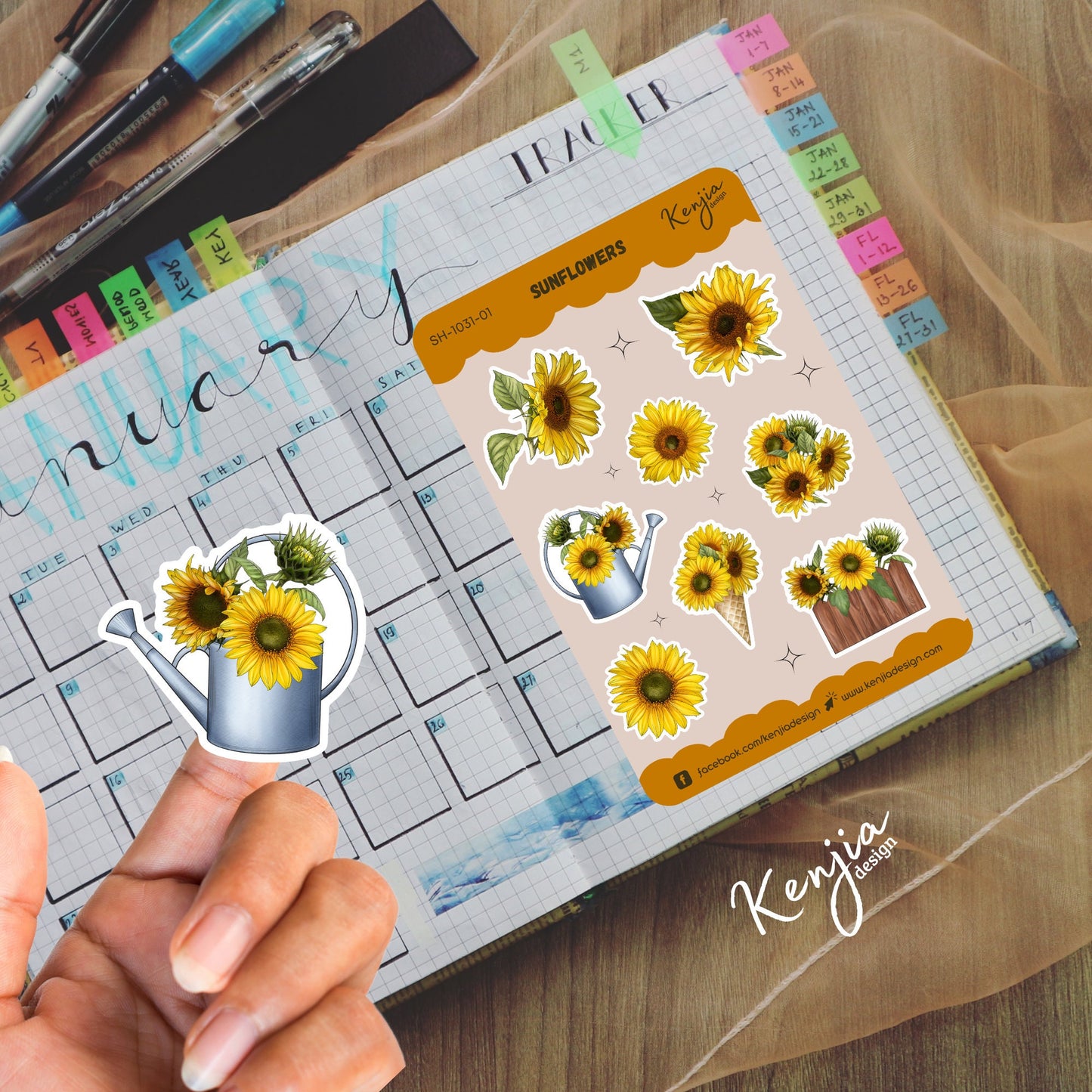 Floral Arrangements Sunflower Stickers / Sticker Sheet, Handmade cute Vinyl Sticker for gift, planner, book and laptop stickers