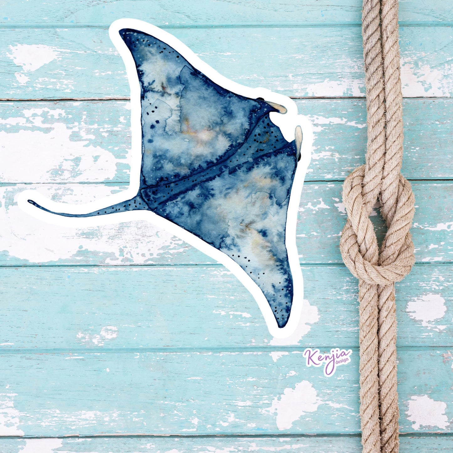 Cute handmade Sea Ray Sticker with watercolor effect, Waterproof and Dishwasher Safe Vinyl Sticker for gift, planner, book, laptop stickers