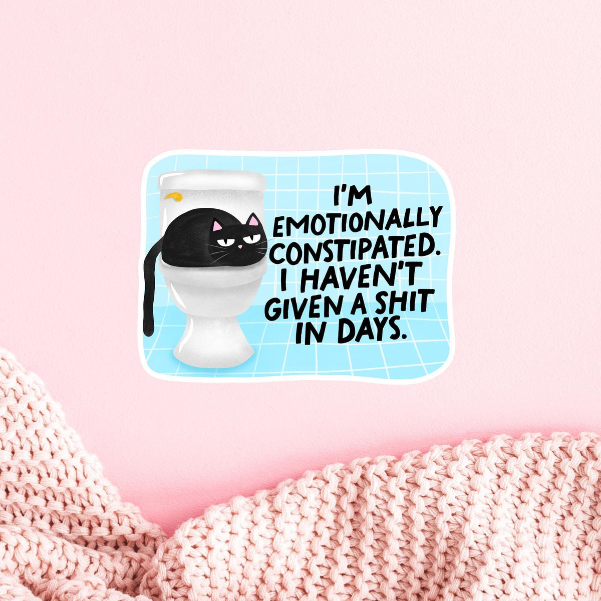 Emotionally Constipated Cat Sticker / Funny Kitty Gift / Sarcastic Humor Decal / Black Feline Lover / Rude Bathroom Art / Snarky Present