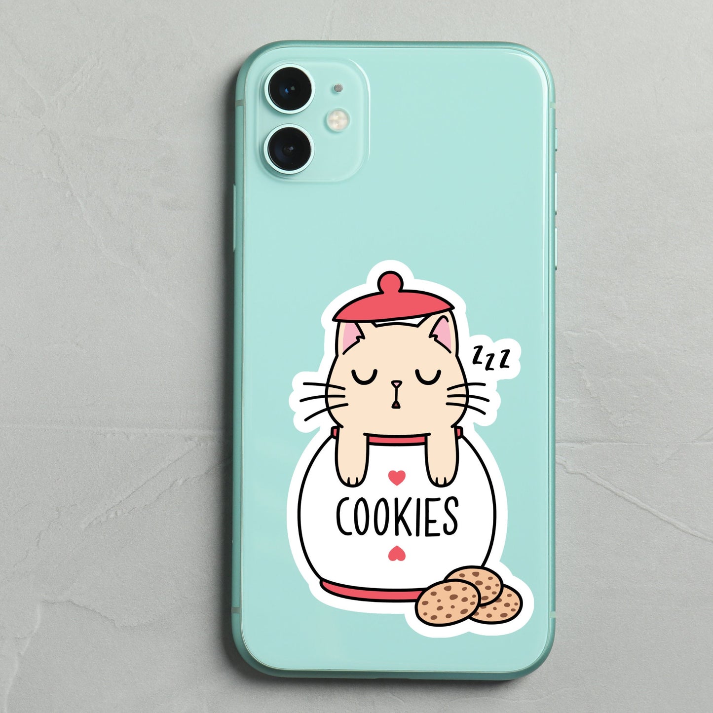 Cute Kawaii Cookies Cat Sticker, Cute sticker, Waterproof Dishwasher Safe Handmade cute Vinyl Sticker gift, planner, book, laptop stickers